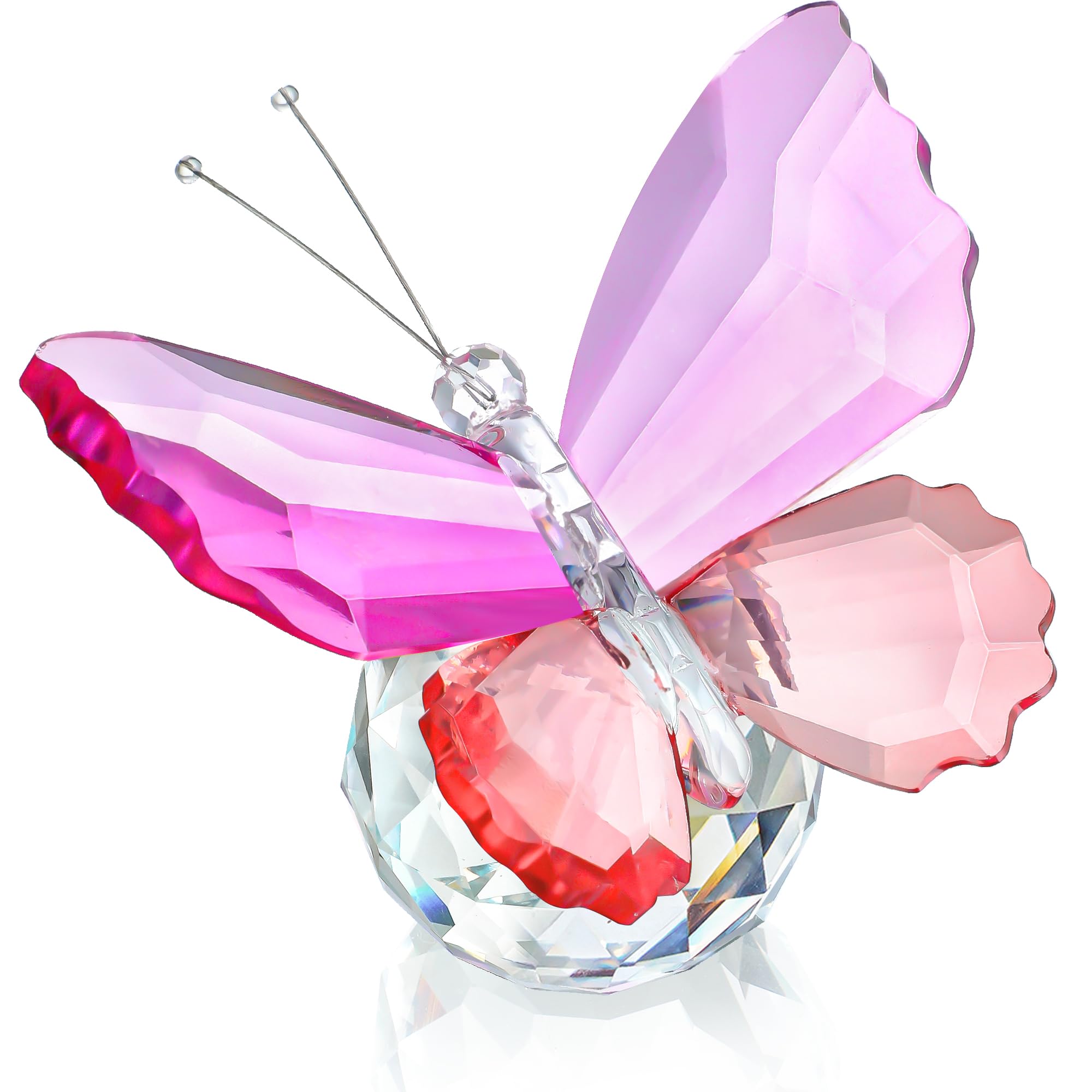 Rose Red and Pink Crystal Butterfly with Ball Base Figurine Decor — image 1