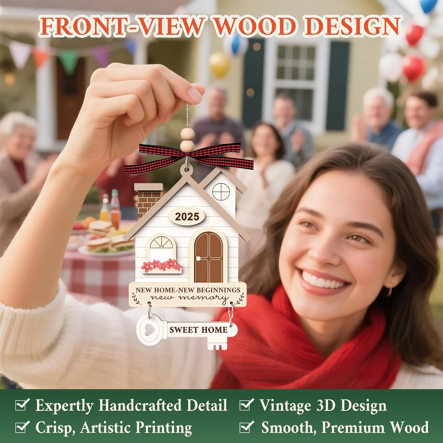 2025 New Home Ornament – Wooden Housewarming Gift for Couples, Friends & New Homeowners – “New Home New Beginning” Wooden Home Decor