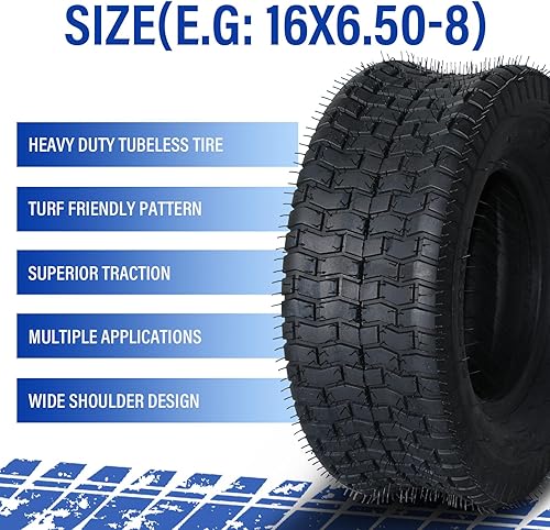 Miniatura 4 de SUNROAD 2 neumáticos de césped de 16 x 6.50-8 de repuesto para cortacésped y jardín 16 x 6.50 x 8 2PR neumático de césped
