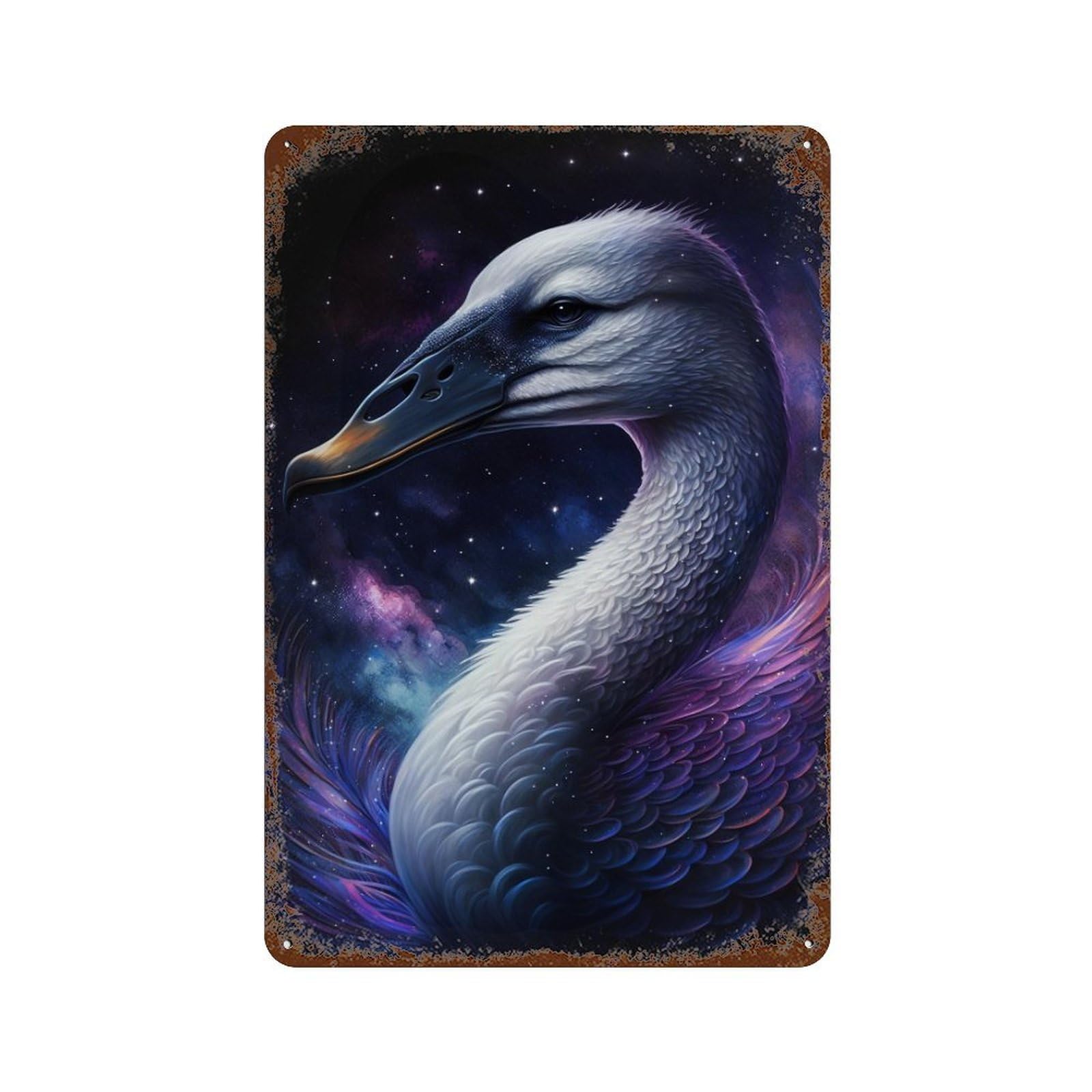 Cosmic Swan Art Print-10 11.8"x7.9" Weathered Tin Sign, Shabby Chic Decor for Cafe, Home Bar And Lounge Decor