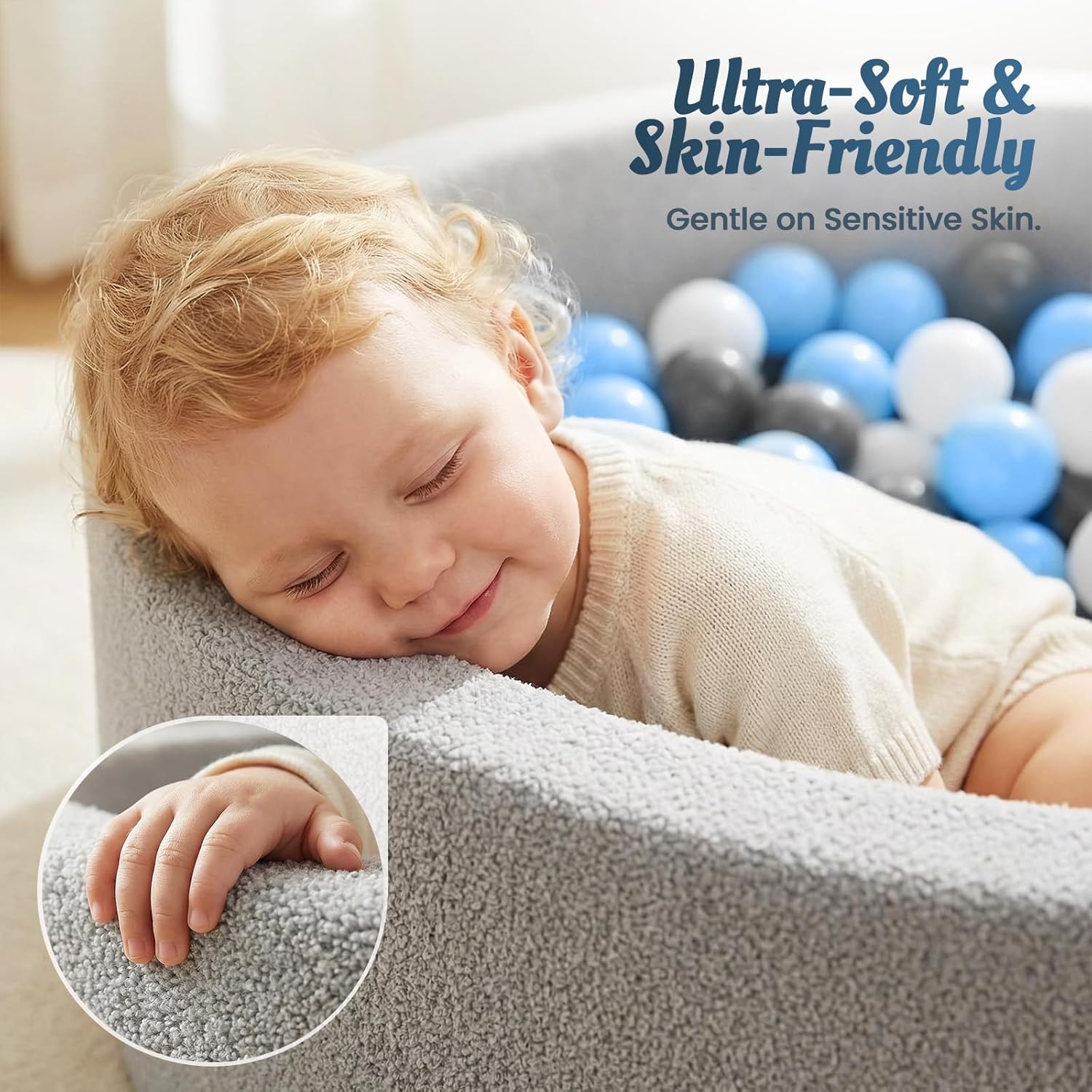 Grey Baby Foam Ball Pit, Ultra Soft Toddler Play Pool for Indoor & Outdoor Use, Playpen Compatible Play Ball Pit for 1-3 Year Old Boys & Girls Toys Gift, Balls NOT Included