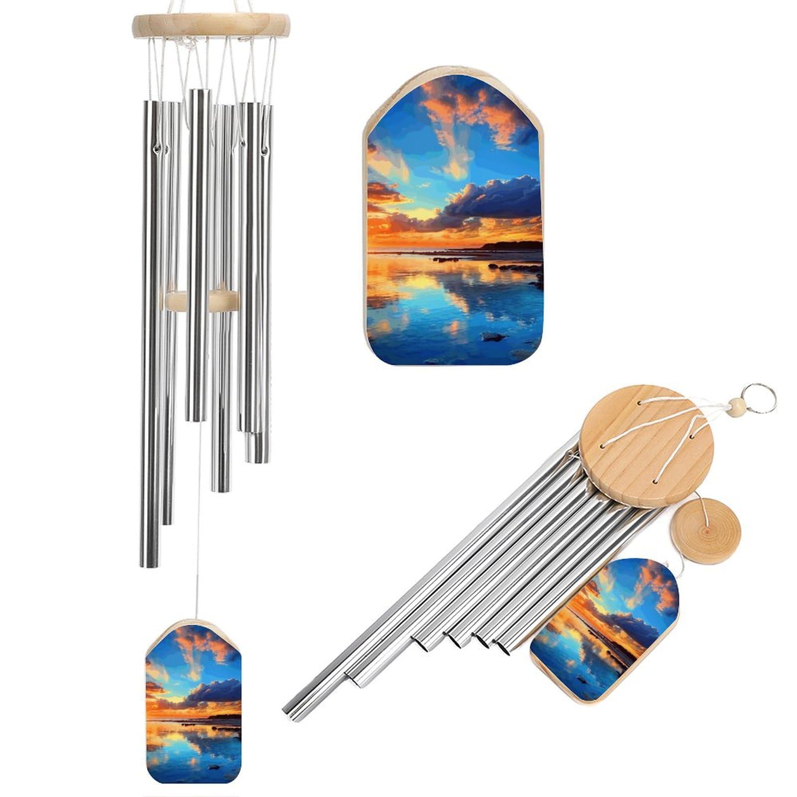 Outdoor Wind Chimes, Sunset Blue Printed Wind Chimes,Simple Wind Chimes,Curtain Wind Chimes for Home Decoration