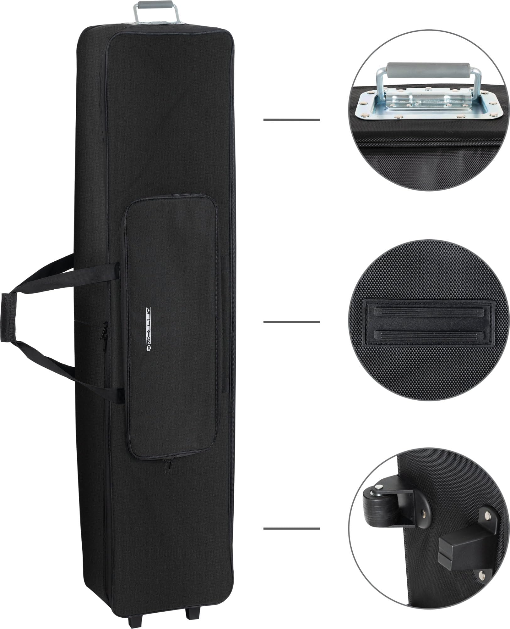 McGrey KBT-3223-88 Chariot de transport à roulettes pour clavier et piano avec 88 touches, léger, confortable et robuste, rembourrage intérieur épais, sac à dos rembourré, imperméable, noir
