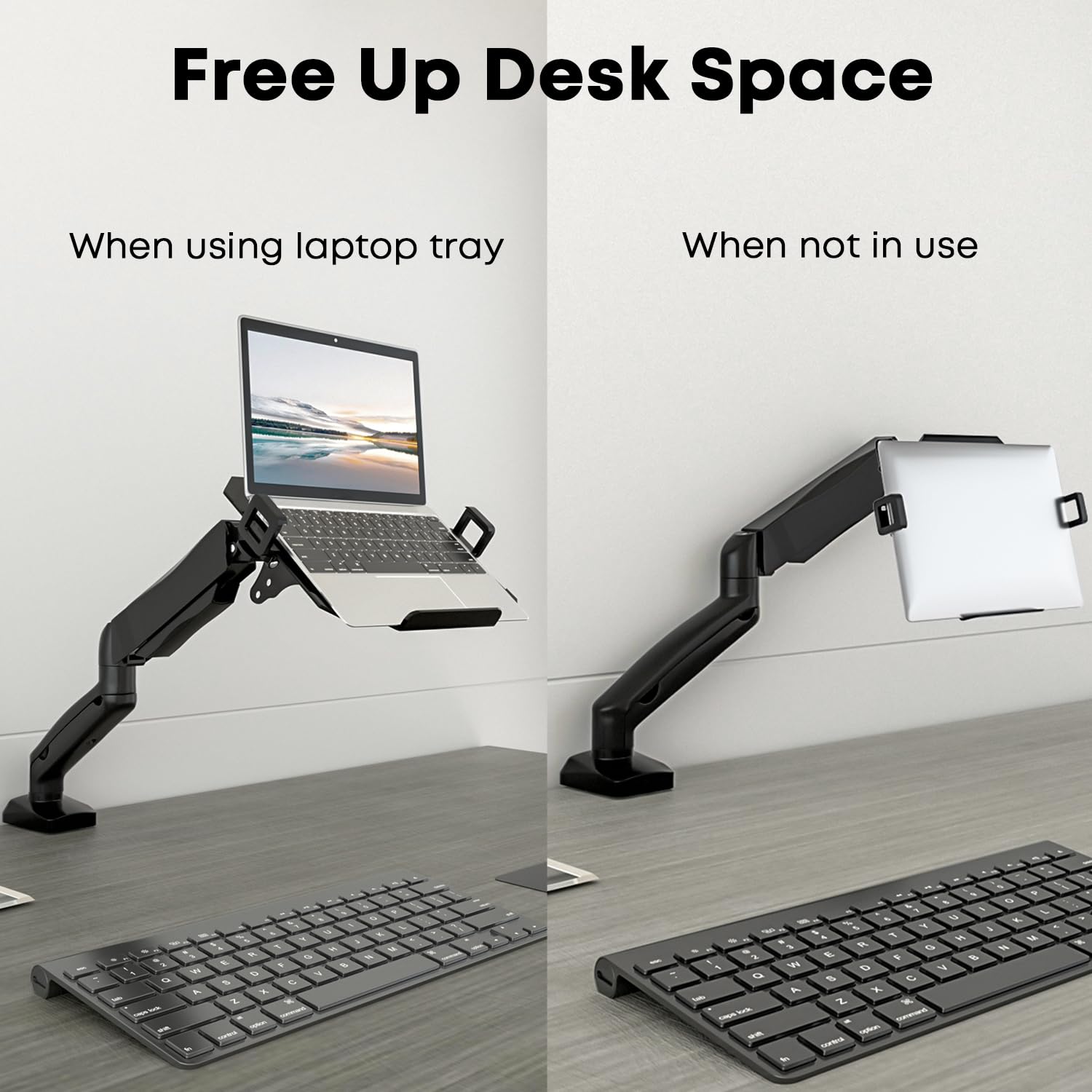 PUTORSEN Monitor Arm mit Laptopablage für 17 bis 32 Zoll LCD LED Bildschirm & bis zu 17 Zoll Notebook, Vollständig Verstellbarer Monitor Laptop Halterung Schreibtisch, 2 Befestigungsmöglichkeiten