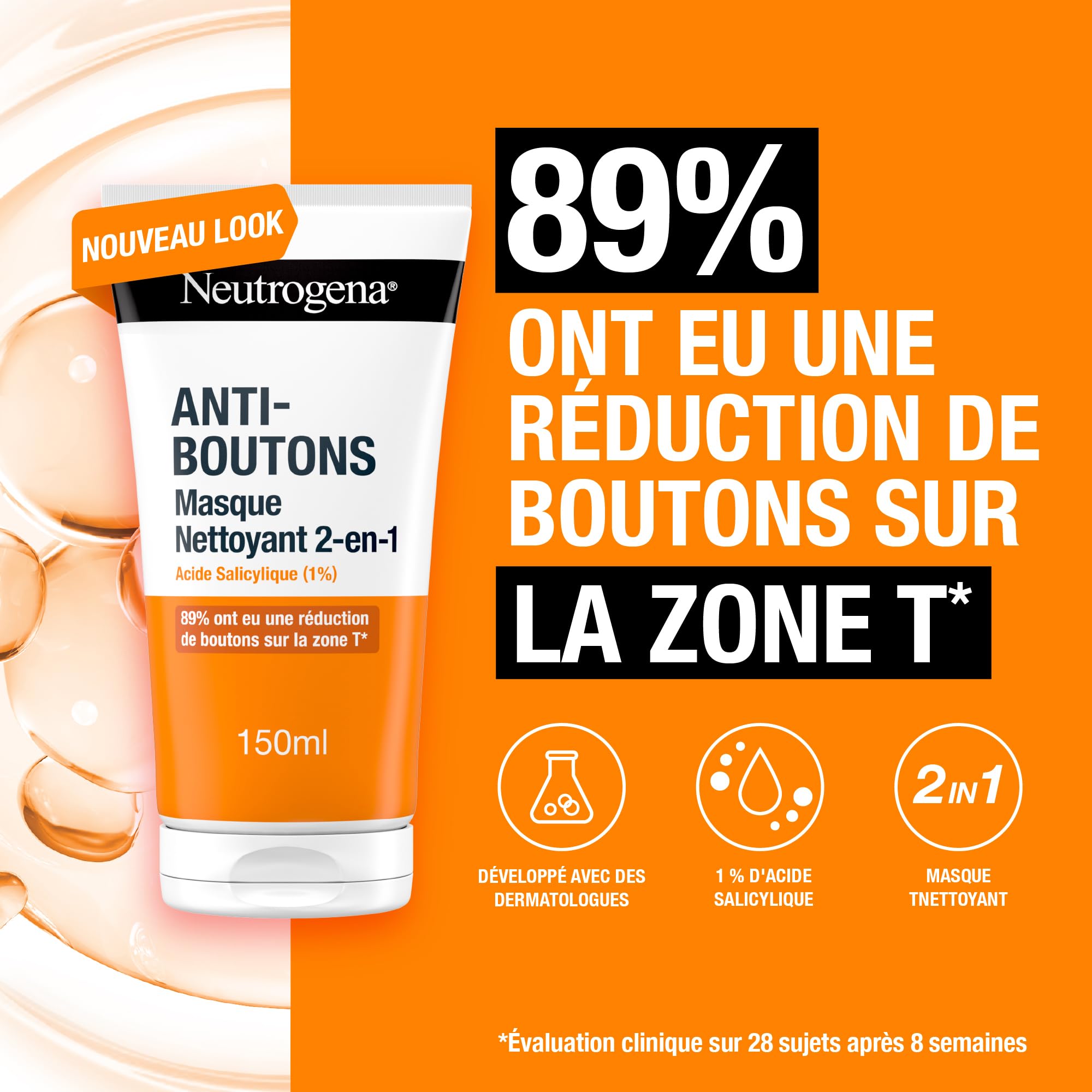 Neutrogena | Maska oczyszczająca 2 w 1 (tubka 150 ml) - Do mycia twarzy z kwasem salicylowym (1%)