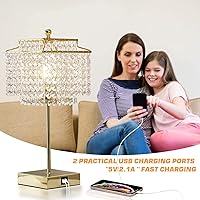 Vista 4 de Luvkczc Lámpara de mesa táctil de cristal, lámparas de noche con puertos USB C+A, lámpara dorada para dormitorio, lámpara regulable con pantalla