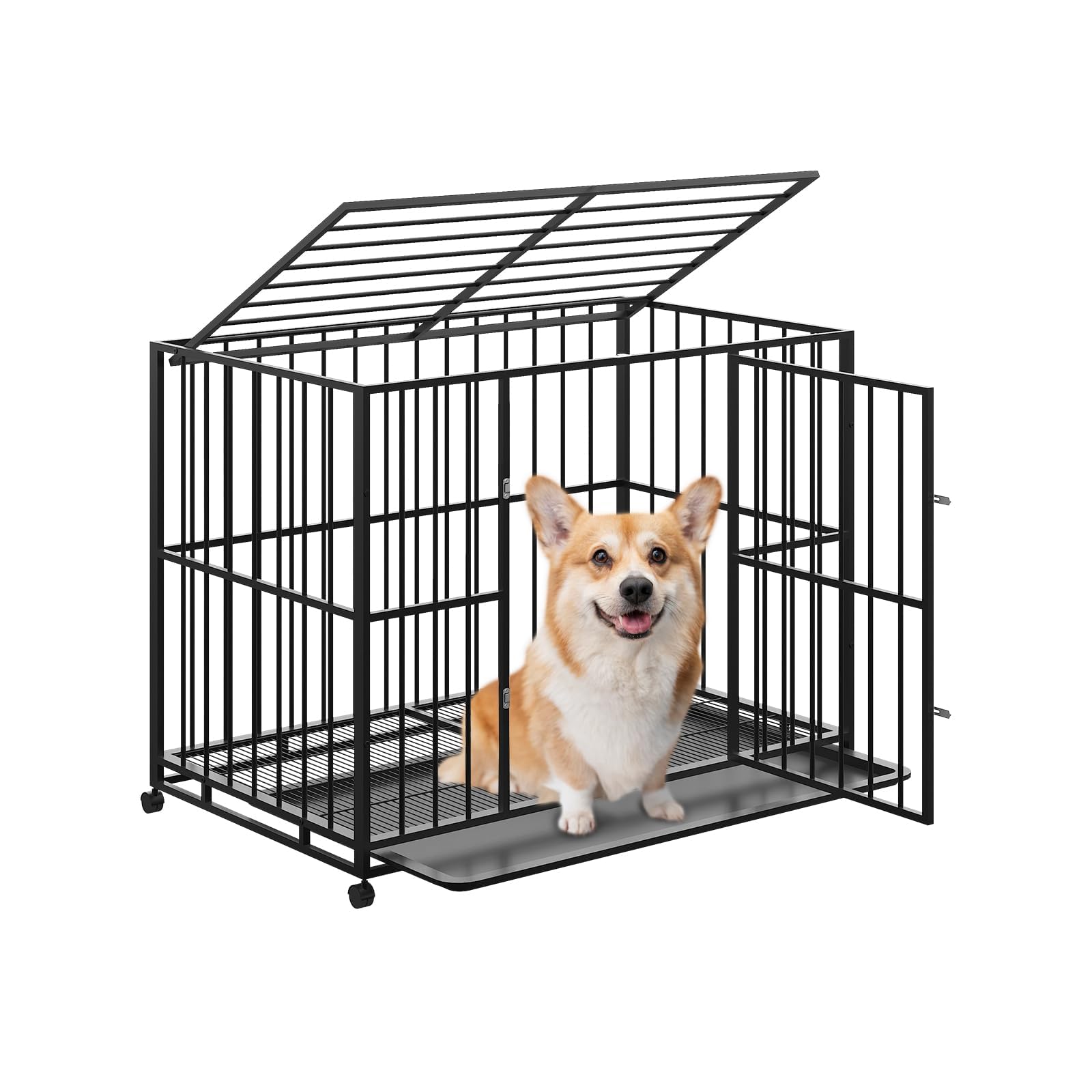 Heavy Duty Stainless Steel Dog Crate for Large Breeds – Escape-Proof, Chew-Resistant Kennel, Locking Wheels, Removable Tray, Collapsible, Furniture-Style, Indoor/Outdoor, XXL Secure, Size: 36 Inches