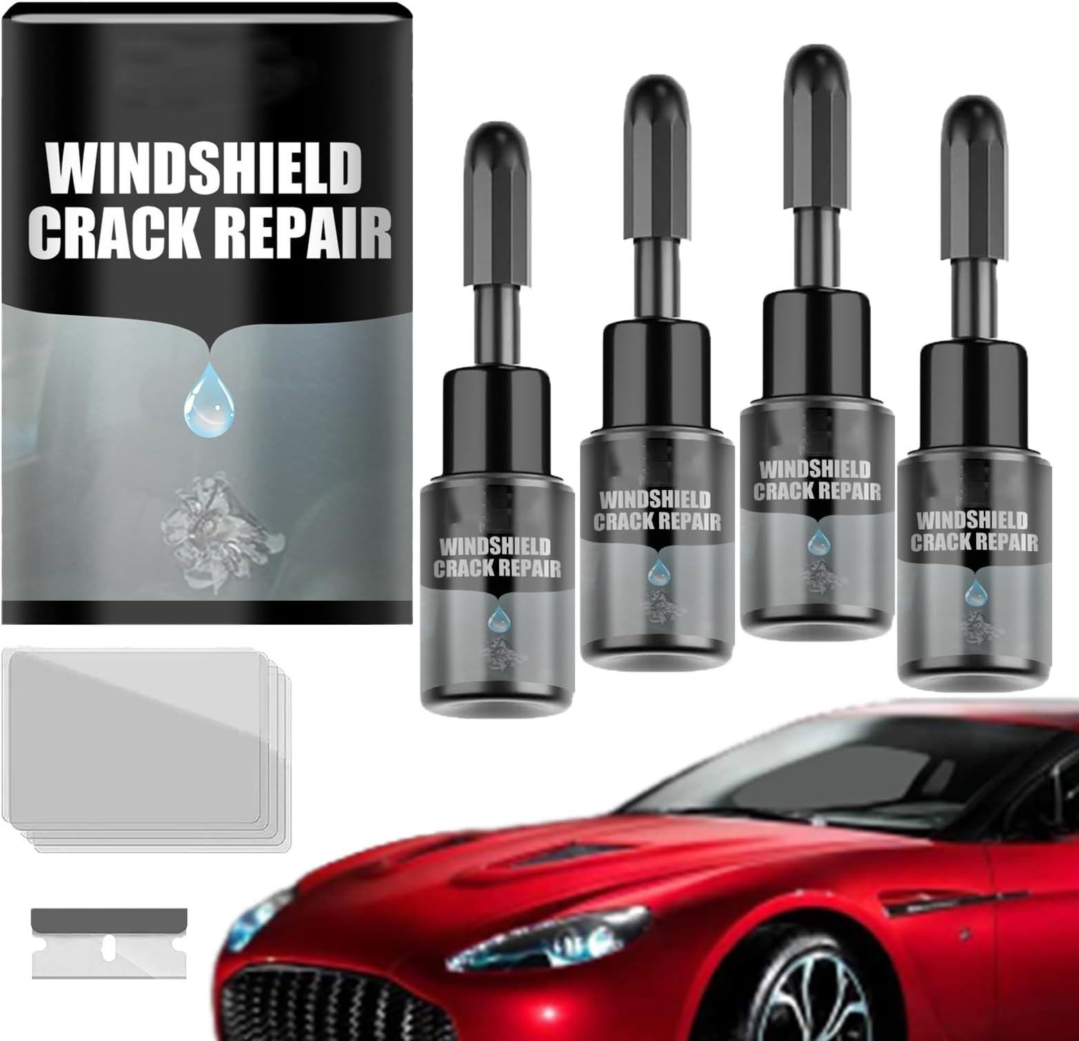 Crack Fix Pro Kit,Car Fix Pro Windshield Repair,Windshield Chip Scratch Repair Liquid Kit Professional Tools for Car Window Glass Cracks, Auto Windscreen,4 Bottles for Cracks & Chips