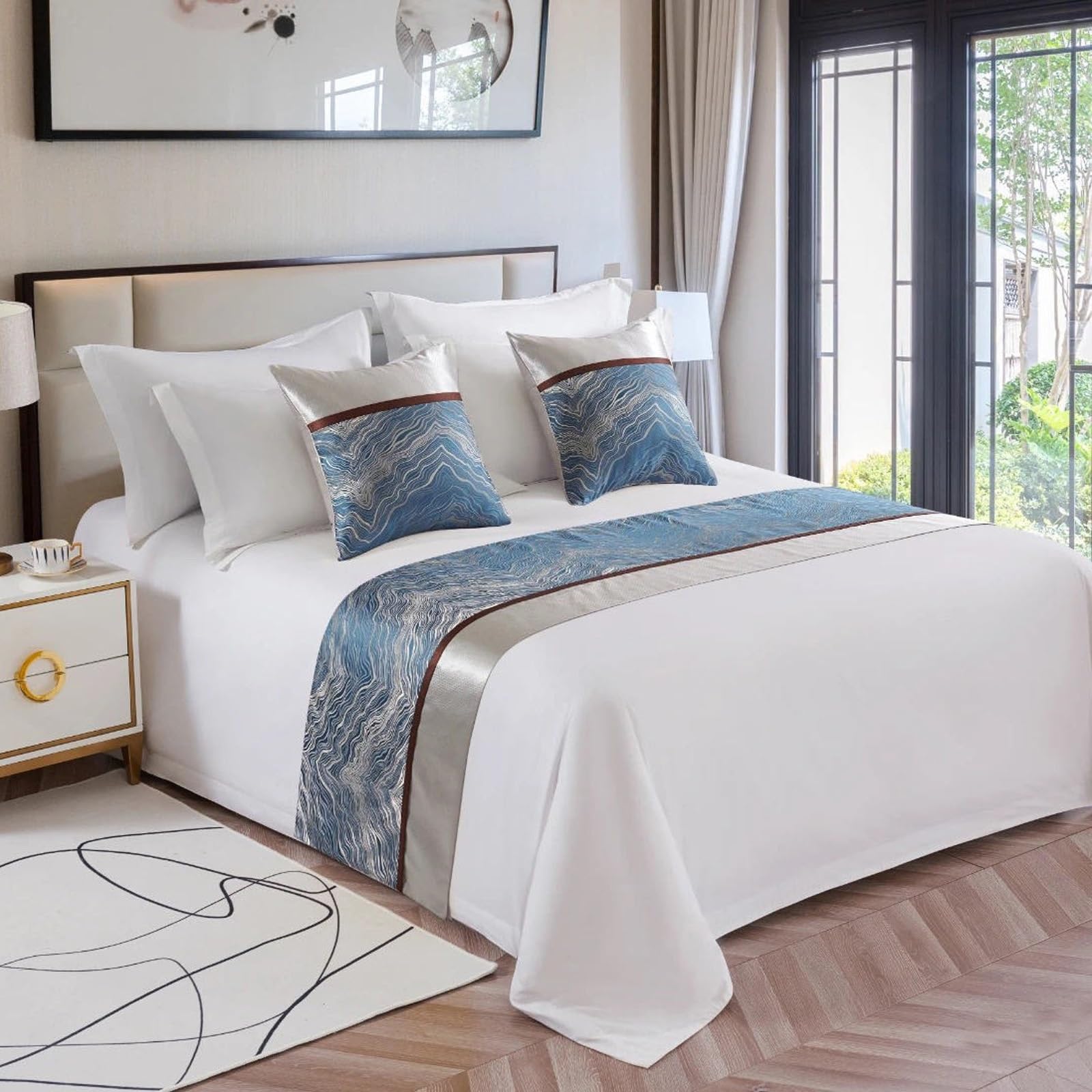 Camino de cama azul 50x160cm bufanda decorativa de lujo suave para hoteles y dormitorios