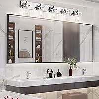 Vista 5 de Aipsun Chrome Bathroom Light Fixtures 5 Light Bathroom Vanity Light Stainless Steel with Clear Glass Shade(Exclude Bulb)