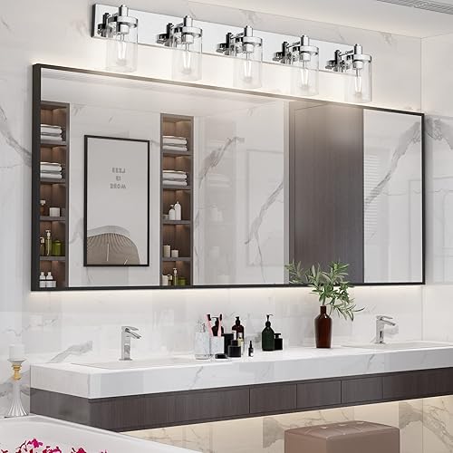 Miniatura 5 de Aipsun Lámpara de baño cromada de 5 luces con pantalla de vidrio transparente