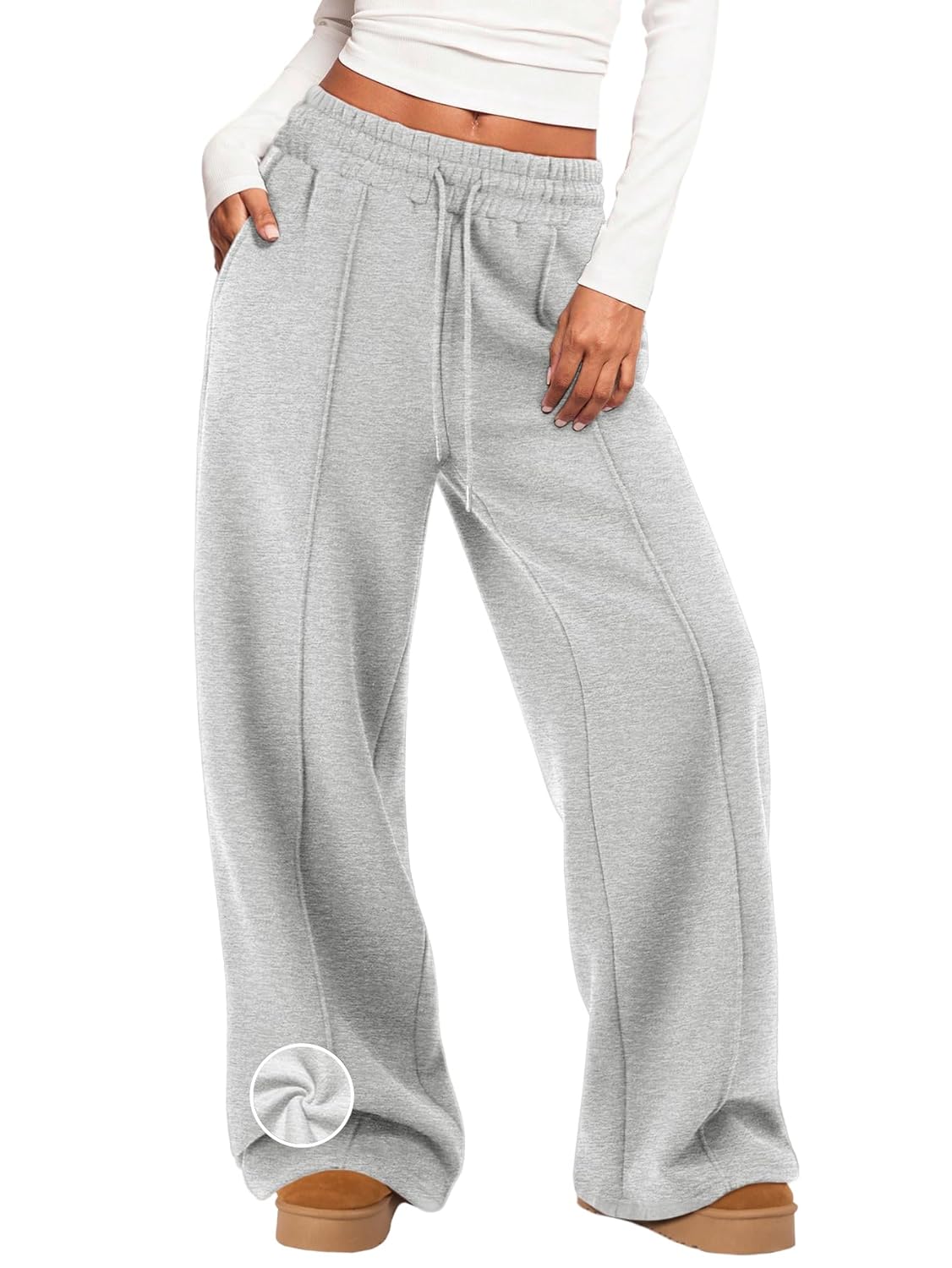 Womens Wide Leg Sweatpants Fleece Lined Baggy Pants Drawstring Athletic Joggers Fashion Winter Outfits