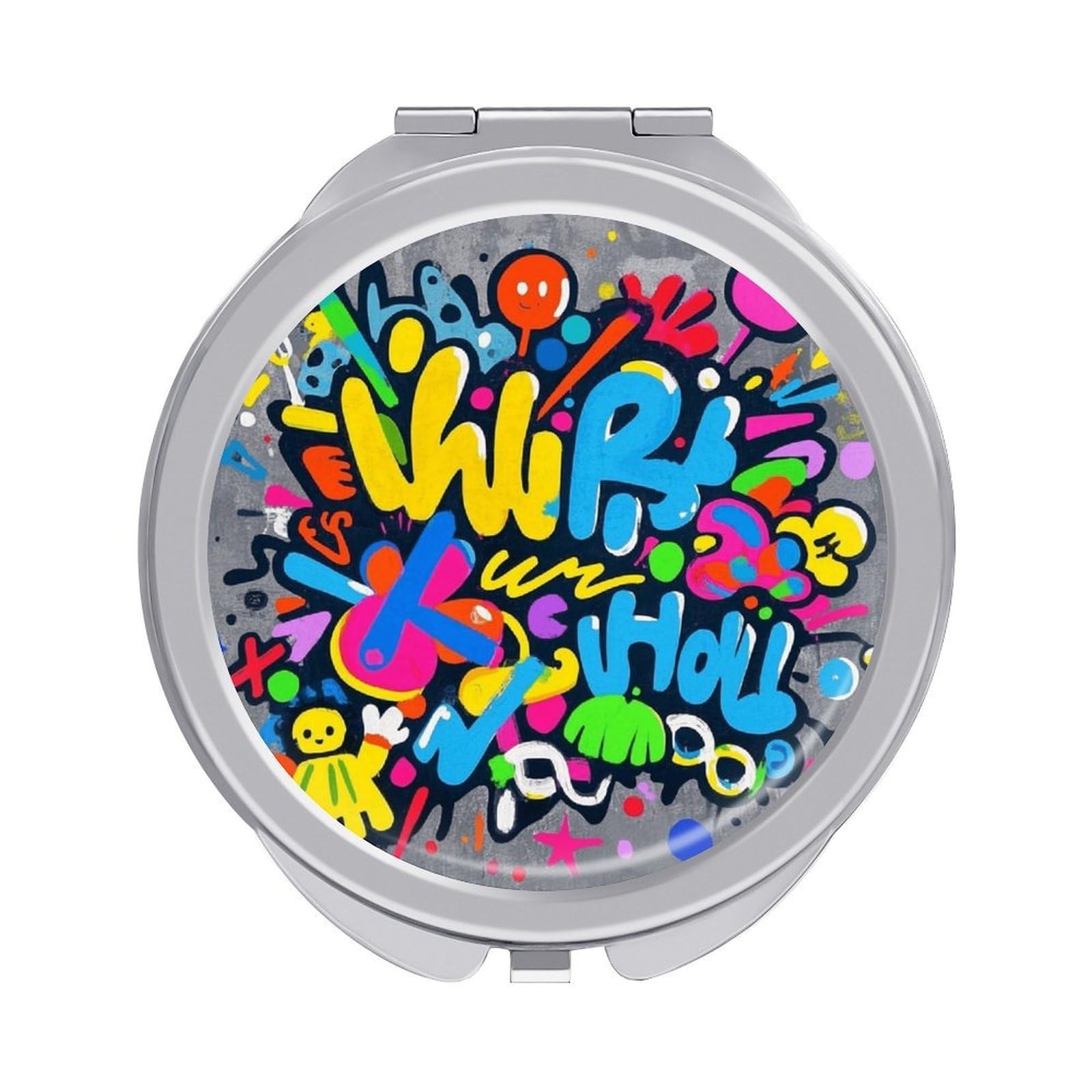 Fekiloot Style Graffiti Travel Makeup Mirror Handheld Compact Mirror Portable Pocket Mirror Double-Sided 1X/2X Magnifying For Handbag And Purses
