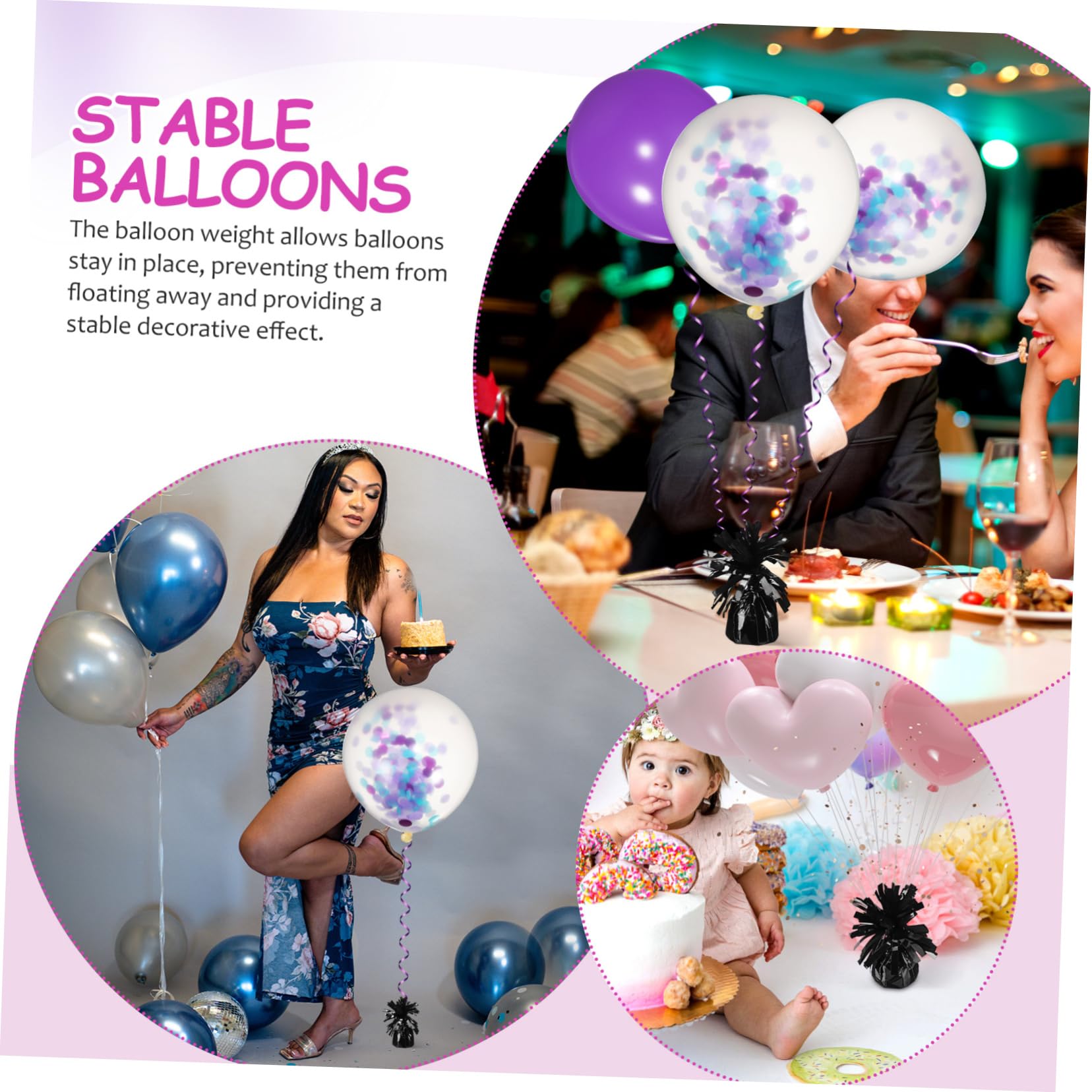 ULTECHNOVO Ensemble de Ballons Lourds 8 Pièces en Pet Noir, Résistant et Facile à Utiliser, Poids pour Ballons de Mariage Design Compact pour Décoration de Mariage et Couloirs