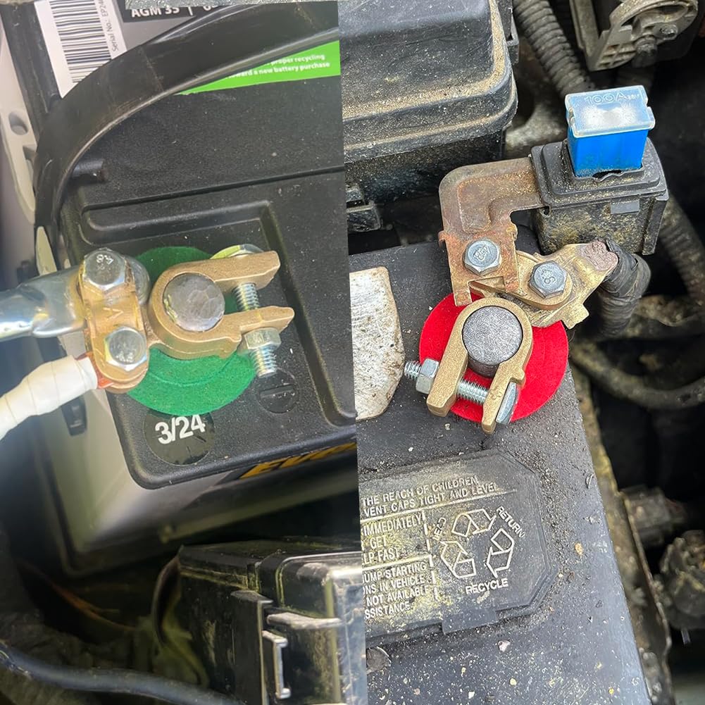 Ampper Brass Battery Terminals Connectors Clamps, Top Post Battery Terminal Protector Set per Veicoli marini Auto Barca RV (1 Coppia)