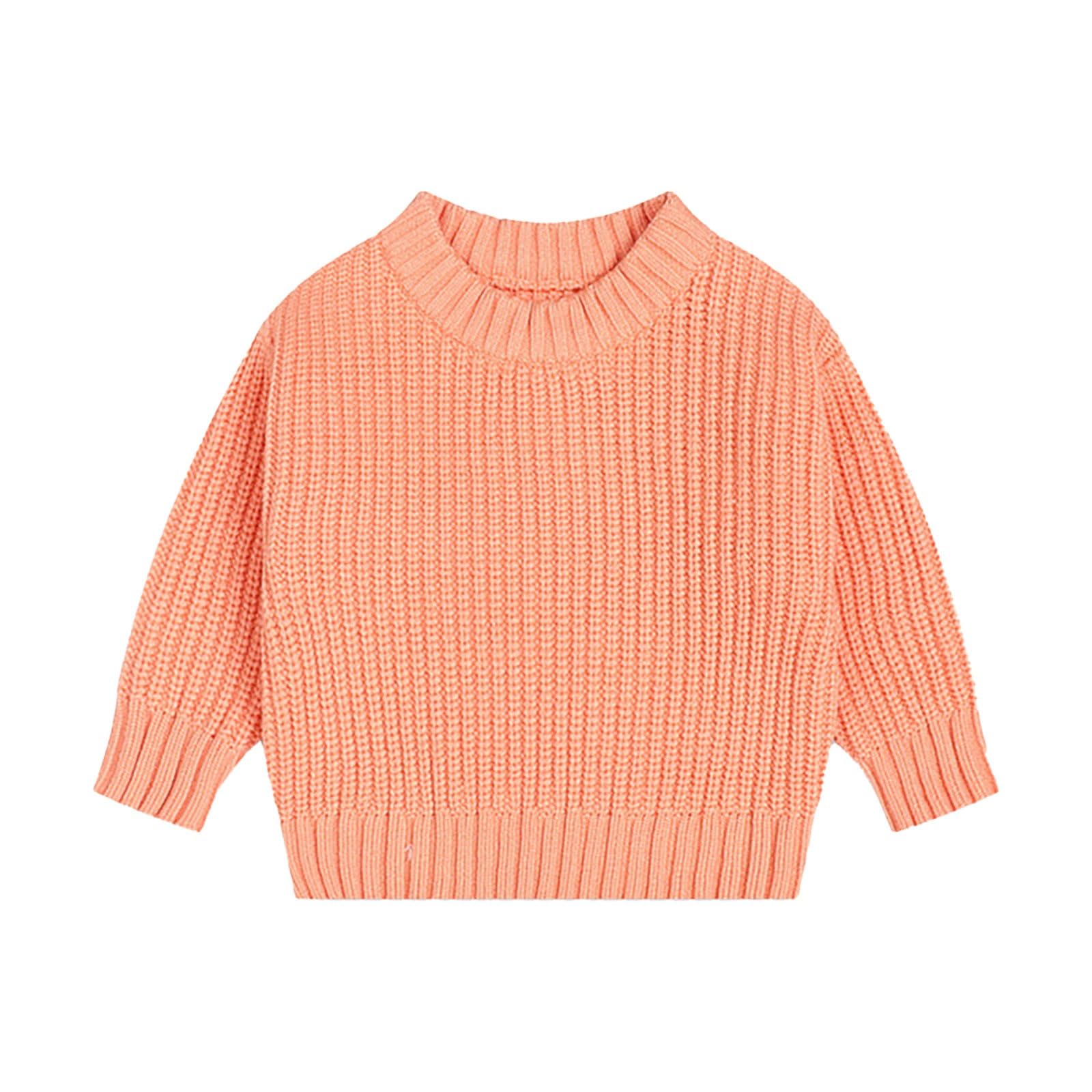 RNTOP Toddler Boys Girls Knitted Sweater Solid Color Pullover Round Neck Long Sleeve Warm Fashion (Orange, 18-24 Months)