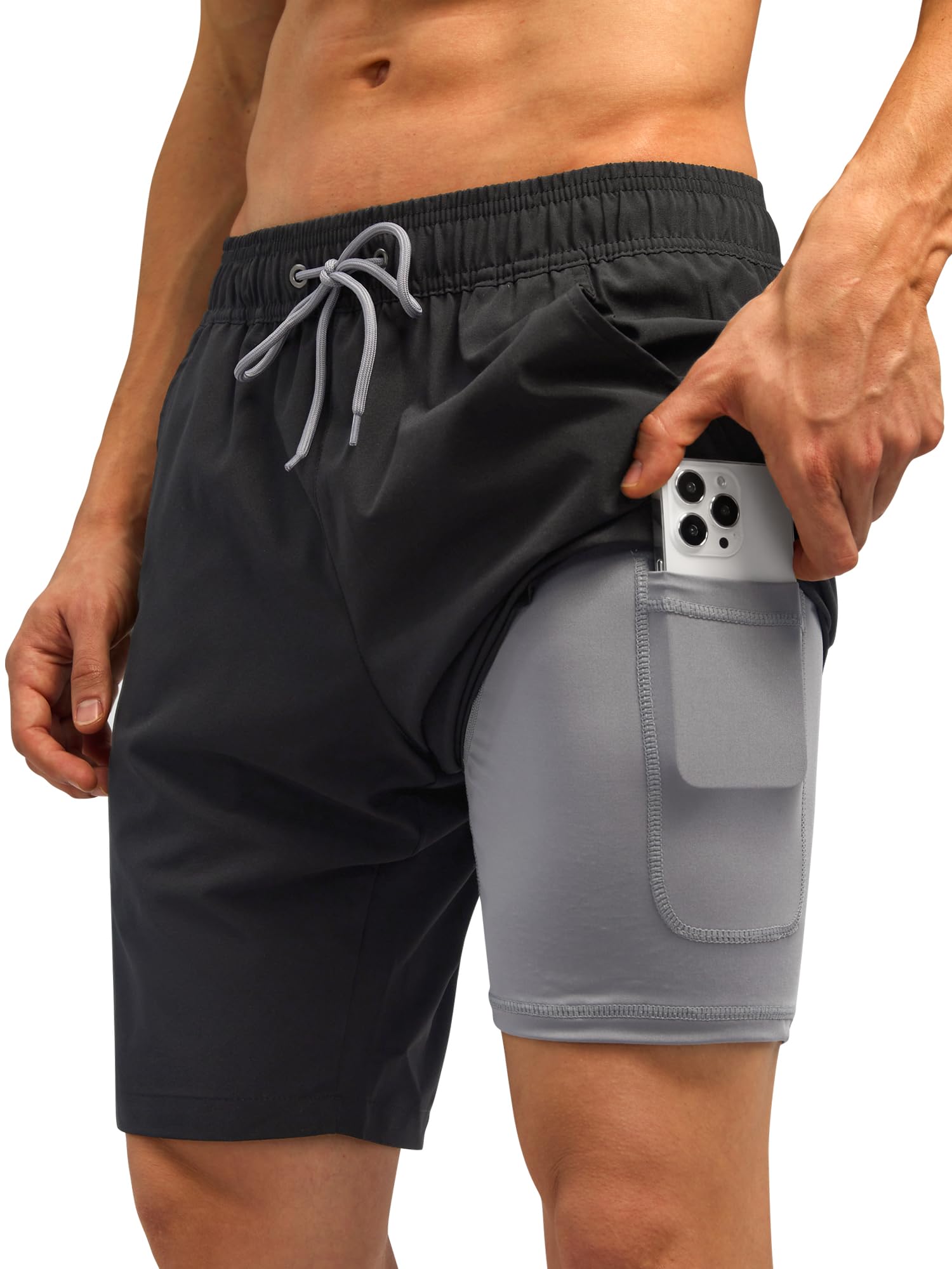 SILKWORLDMens Swim Trunks Quick Dry Bathing Suit Board Swimming Shorts with Zipper Pockets and Compression Liner