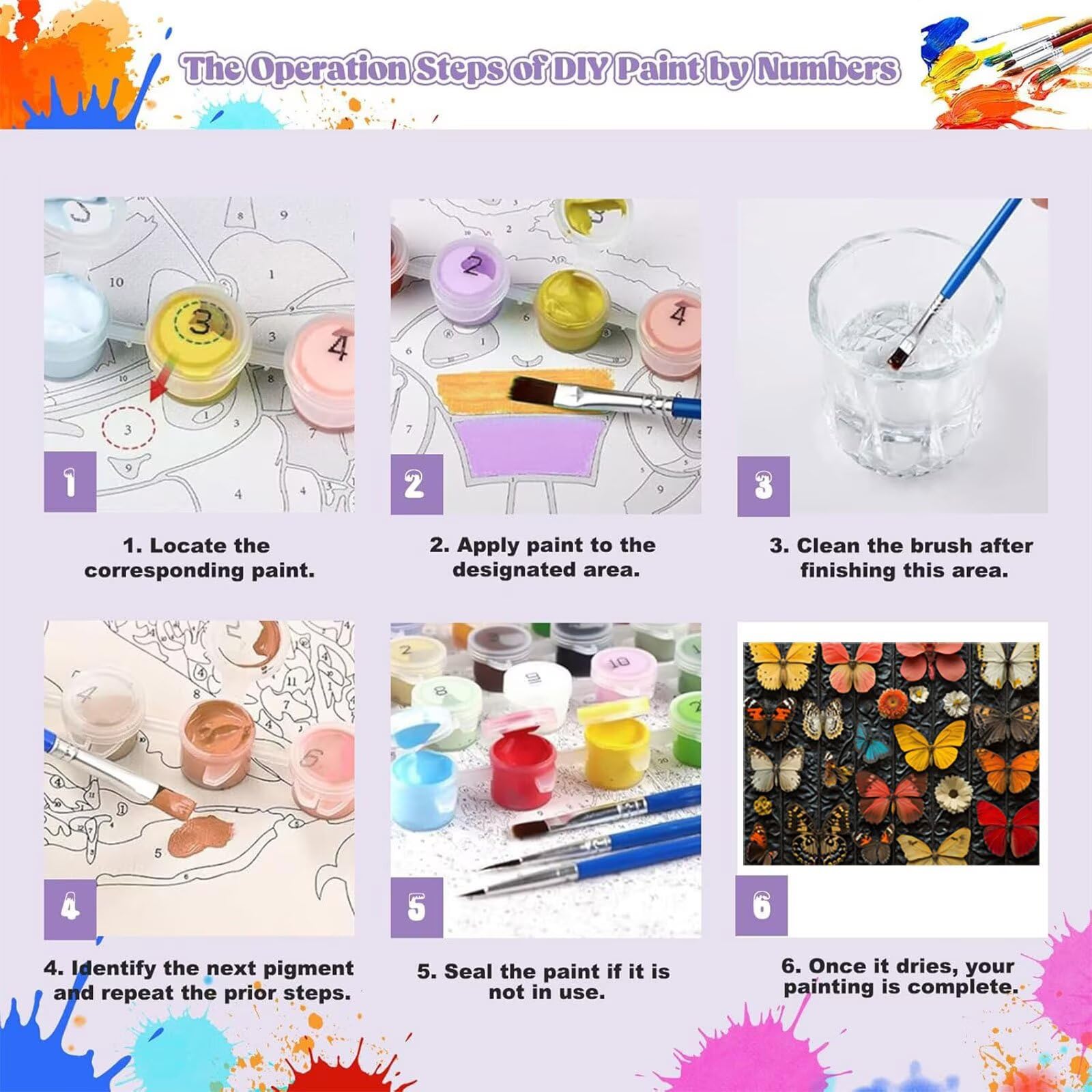 Peinture Numero Adulte Papillon Coloriage par Numero Adulte RéTro DIY Paint by Numbers, avec Pinceaux Peinture Loisir Creatif Enfant Numéro D'art Cadeau Femme, Pour Decoration Maison 80x100cm H - 955