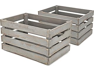 Gray Wooden Crates are Mainly Suitable for Storage, Tool Crate, Wine Crate, Camping, and Other Multi-Purpose. Rustic Style, They are Sturdy and Durable, set of 2 Length of 17.7 inches.