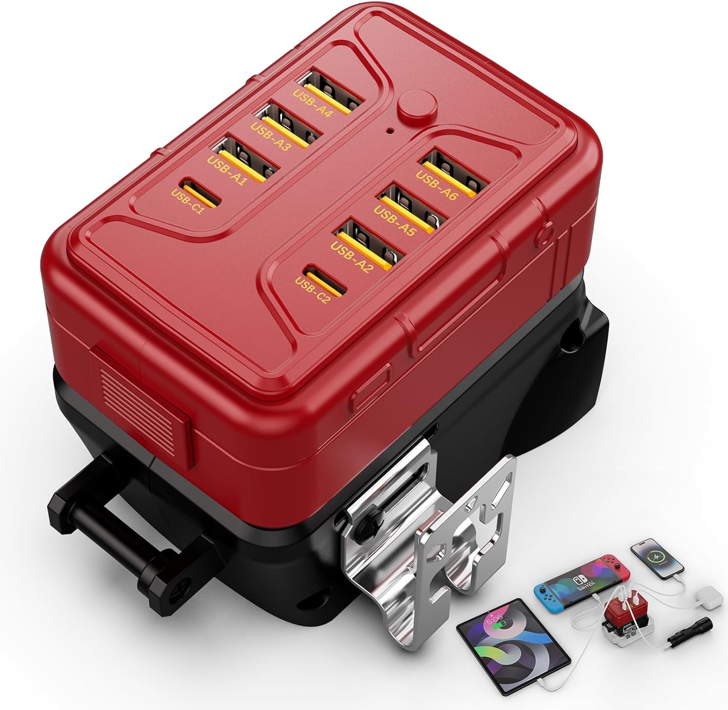 Portable Power Inverter Compatible with Milwaukee M18 Inverter​ 8 Ports for Milwaukee Power Battery USB A & Type C Fast Charging Battery Converter for Home Camping etc Power Outage (No Battery)