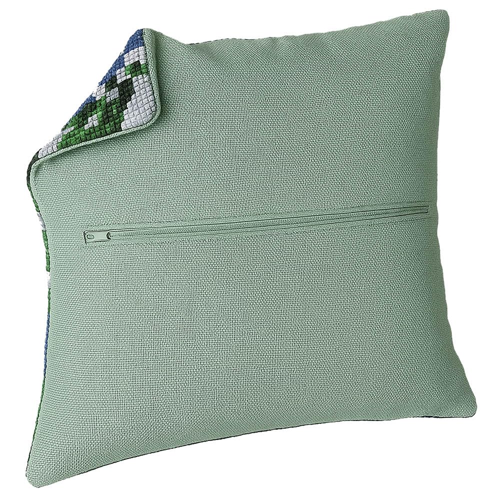 Thea Gouverneur Cushion Back Kit Zipper - Sage Green - for Any 16x16 Inch (40x40cm) Cushion- Cross Stitch Creations - Embroidery - Embroidery Kit for Adults - 23.5905