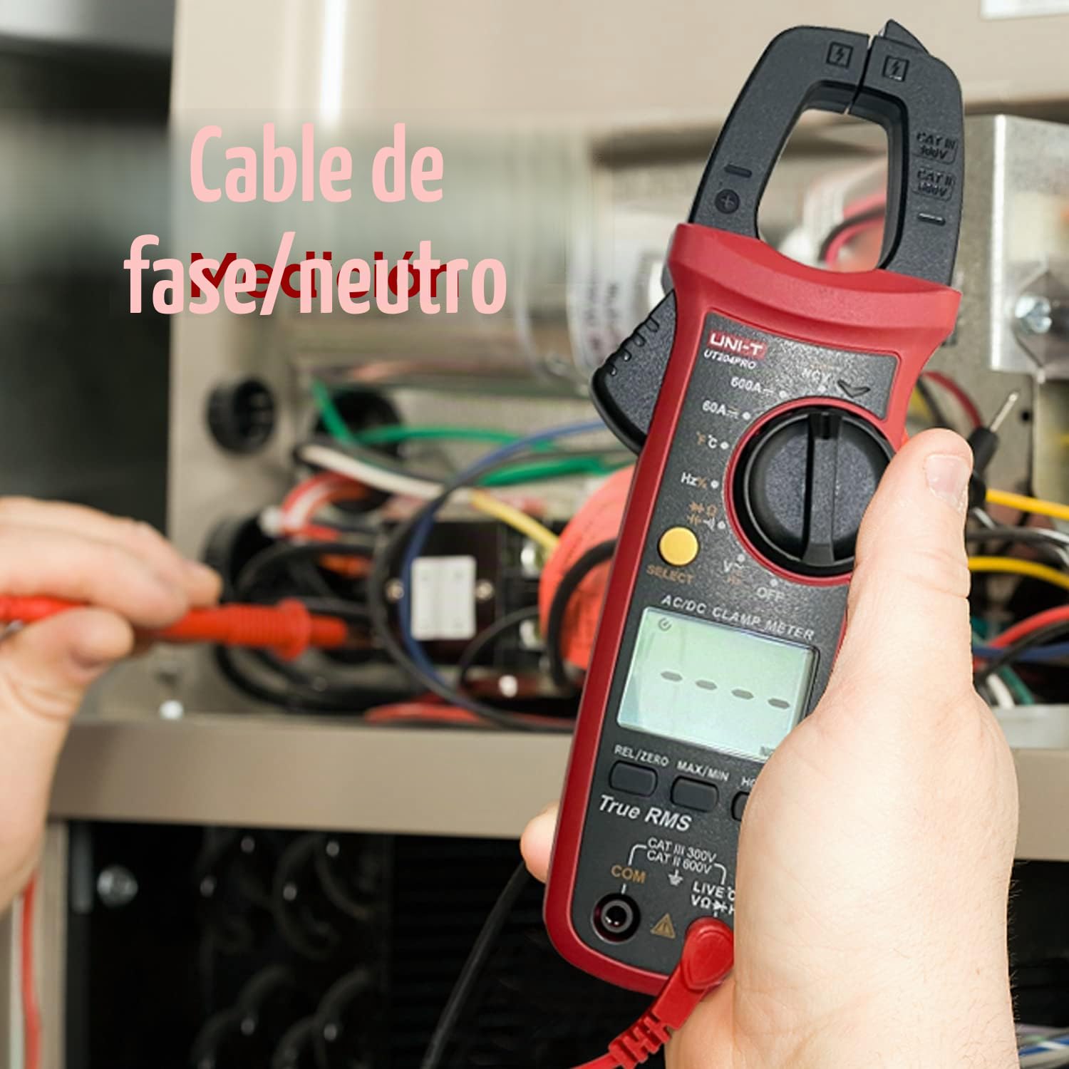UNI-T UT204PRO Pinza Amperimétrica, Valor Eficaz Verdadero, con Detección de Pinza NCV, Tensión de 600A 600V CA/CC, Corriente, Resistencia, Temperatura,Detección de Cable Vivo, Diodo