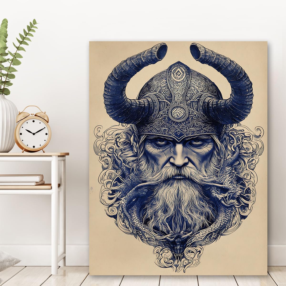 CHERHERART Abstrakcyjna sztuka ścienna wiking na płótnie nordycka mitologia malarstwo rustykalne obrazy na płótnie dekoracja do salonu nowoczesny mural plemienny 40x50cm