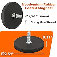 Vista 5 de MUTUACTOR Imanes fuertes y resistentes, imán de goma de neodimio antiarañazos de 60 libras 1/4-20 macho roscado, paquete de 2 potentes imanes