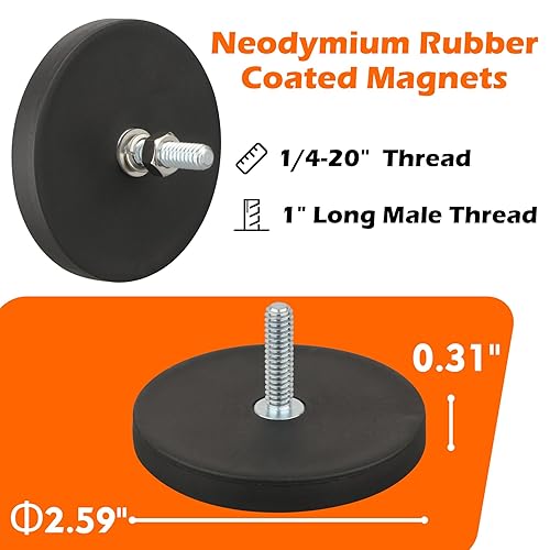 Miniatura 5 de MUTUACTOR Imanes fuertes y resistentes, imanes de goma de neodimio antiarañazos 14-20 macho roscado, paquete de 2 potentes imanes de tierras raras