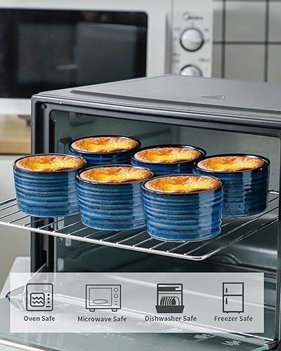 Miniatura 3 de Hasense Ramekins de 8 oz Aptos para Horno para Crème Brûlée, Juego de 6 Platos de Soufflé de Cerámica Aptos para Horno, Cuencos de Porcelana