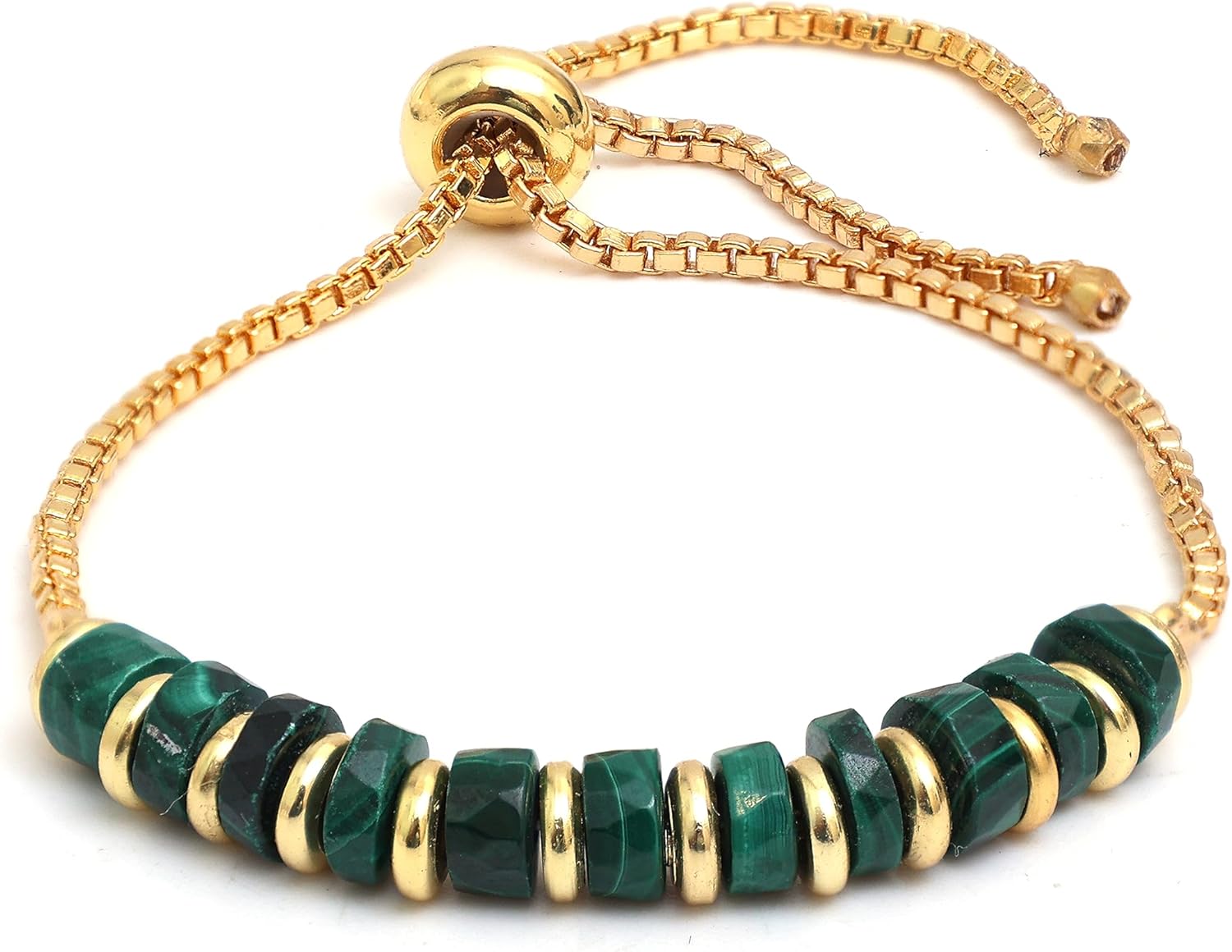 Natural Heishi Beads With Spacers Slider Bracelet Gemstone Healing Jewelry With 14k Yellow Gold Plated 8- Inch Adjustable Length