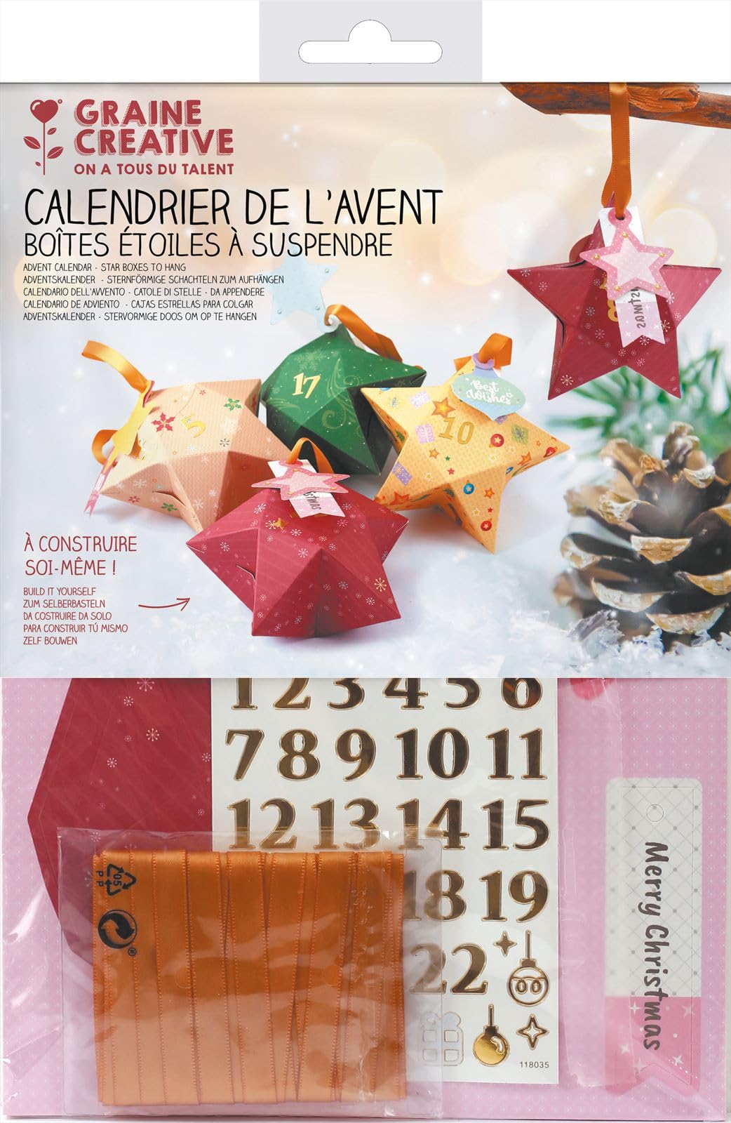 Calendario dell'Avvento - Scatole a stelle da appendere, 12 x 12 x 6 cm, 24 scatole