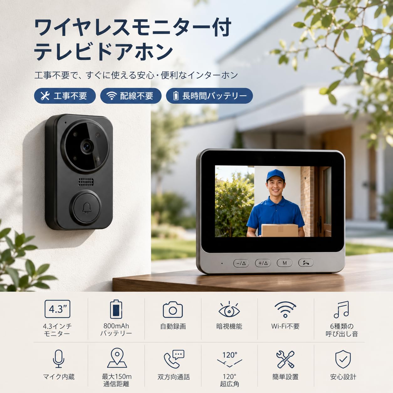 防犯カメラ インターホン ワイヤレス( 2.4/5 GHz WiFi） ドアホン Amazon.co.jp: ZAIDER インターホン ワイヤレス 工事不要 ドアホン