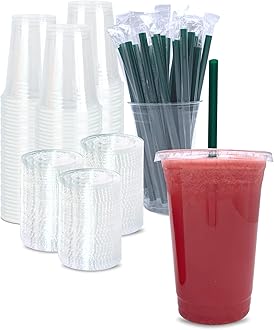 20 oz clear plastic cups with lids & straws