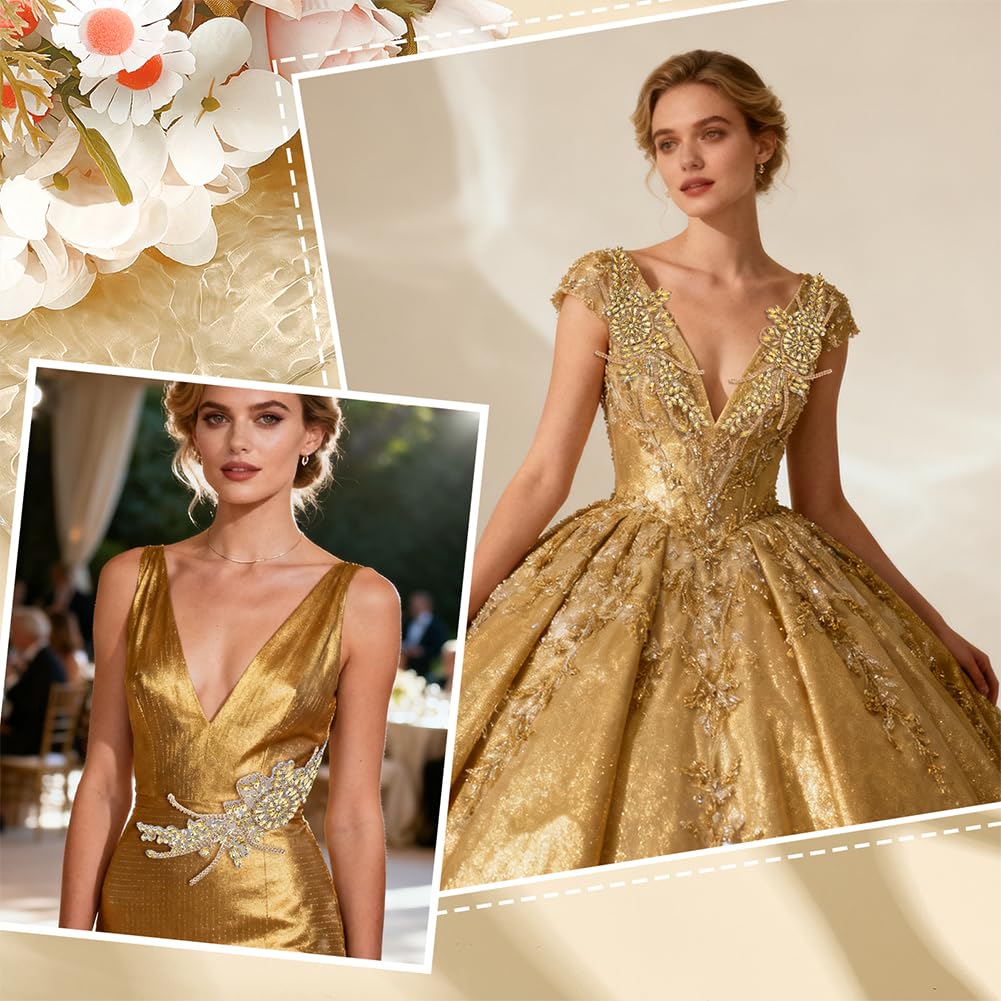 FINGERINSPIRE 2 Pz Confezione di Toppe Termoadesive con Strass 262x120x5mm Toppe con Perline e Design Ad Artiglio Abbellimento Floreale con Strass in Argento e Oro per Velo da Sposa, Abiti Formali