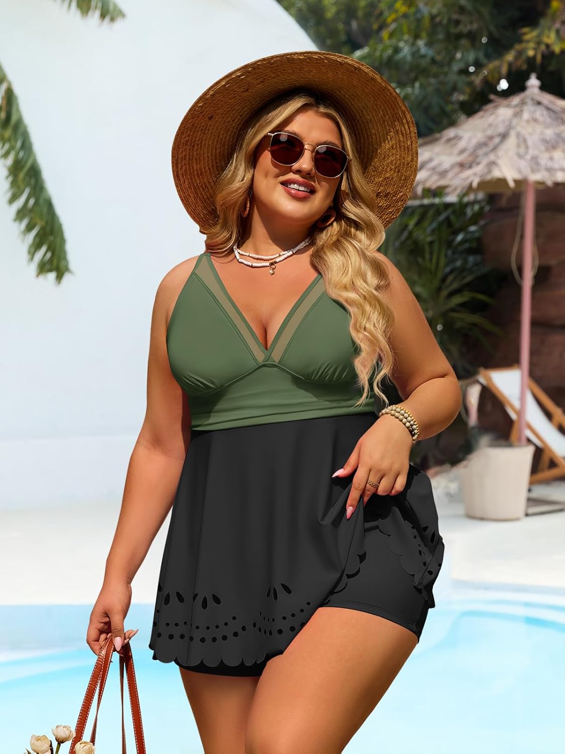 Womens Plus Size Two Piece Swimsuits Modest Tankini Bathing Suit Full Coverage Swim Dress for Women Swimwear 2026