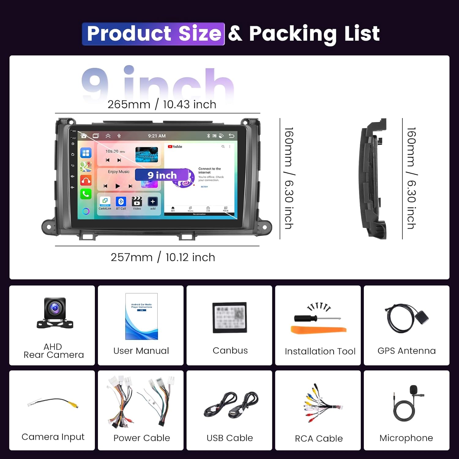 Octa-Core Car Radio Upgrade for Toyota Sienna (2011-2014), 9-inch IPS Touchscreen Car Stereo with Built-in DSP Wireless CarPlay Android Auto Backup Camera GPS Navigation BT5.0[4GB RAM+64GB ROM]