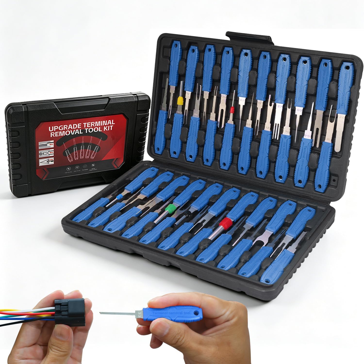 Depinning Tools Kit - 41Pcs Pin Removal Tools with Blow-Molded Case | 41Pcs Terminal Removal Tools Terminal Pin Removal Kit for Automotive Motorcycle Electrical Wire Harness & Connectors