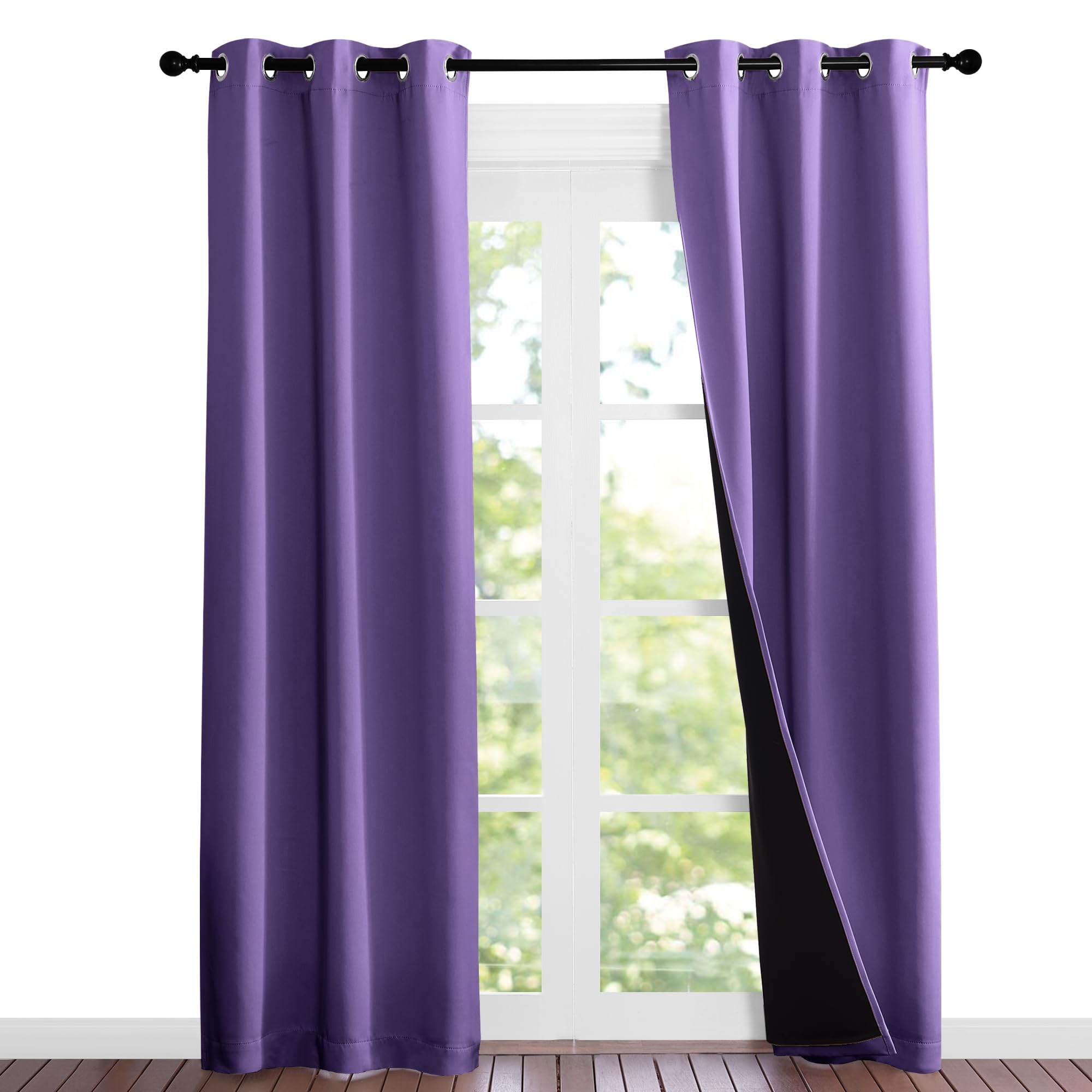 NICETOWN Lilac Purple Full Shade Curtain Panels, Pair of Thermal Insulated &amp; Energy Efficiency Blackout Curtains for Living Room Windows, Lined Silky Performance Window Dressing (37" Wide x 84" Long)