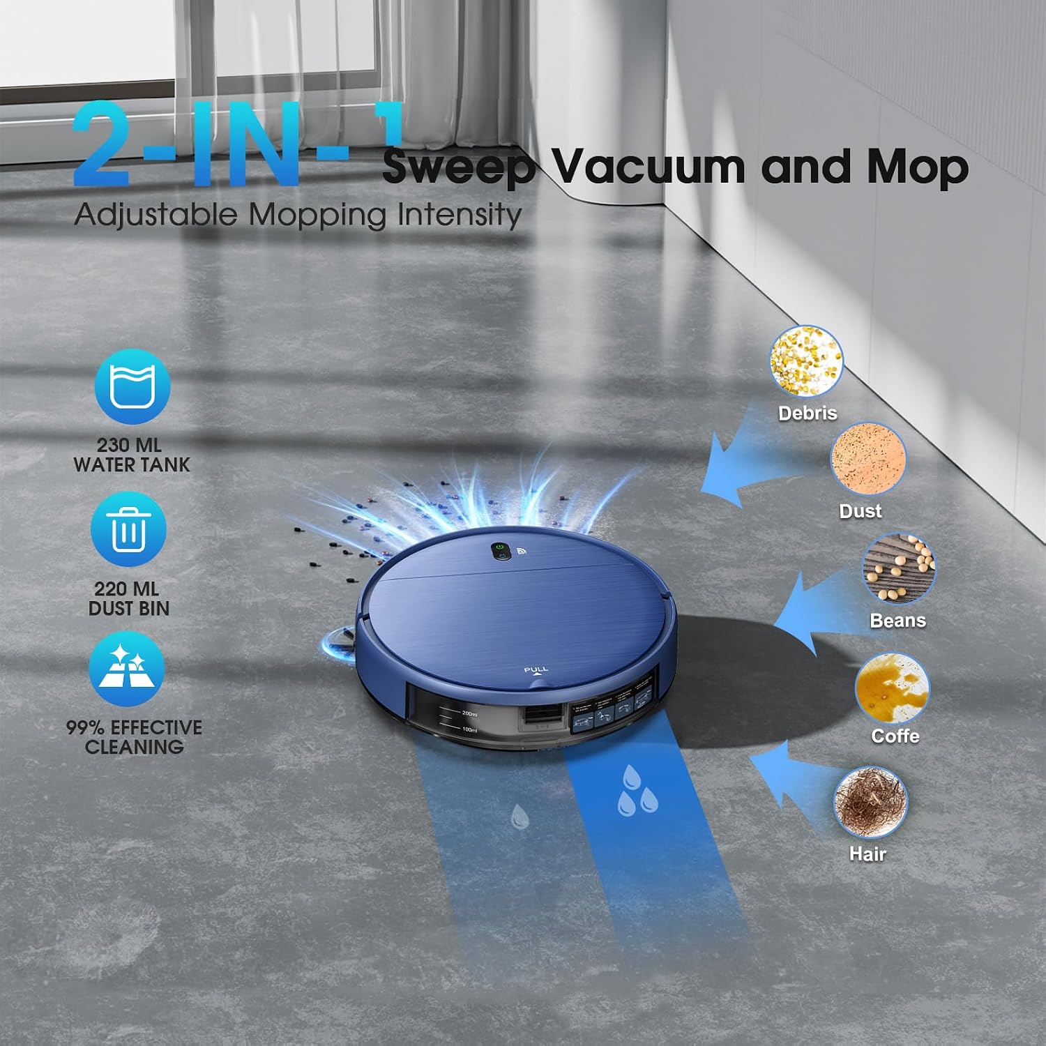SHELIKI Robot Vacuum and Mop,2-in-1 Robotic Vacuums Cleaner with Smart Max Strong Suction,4 Cleaning Mode Robotic Vacuums Cleaner