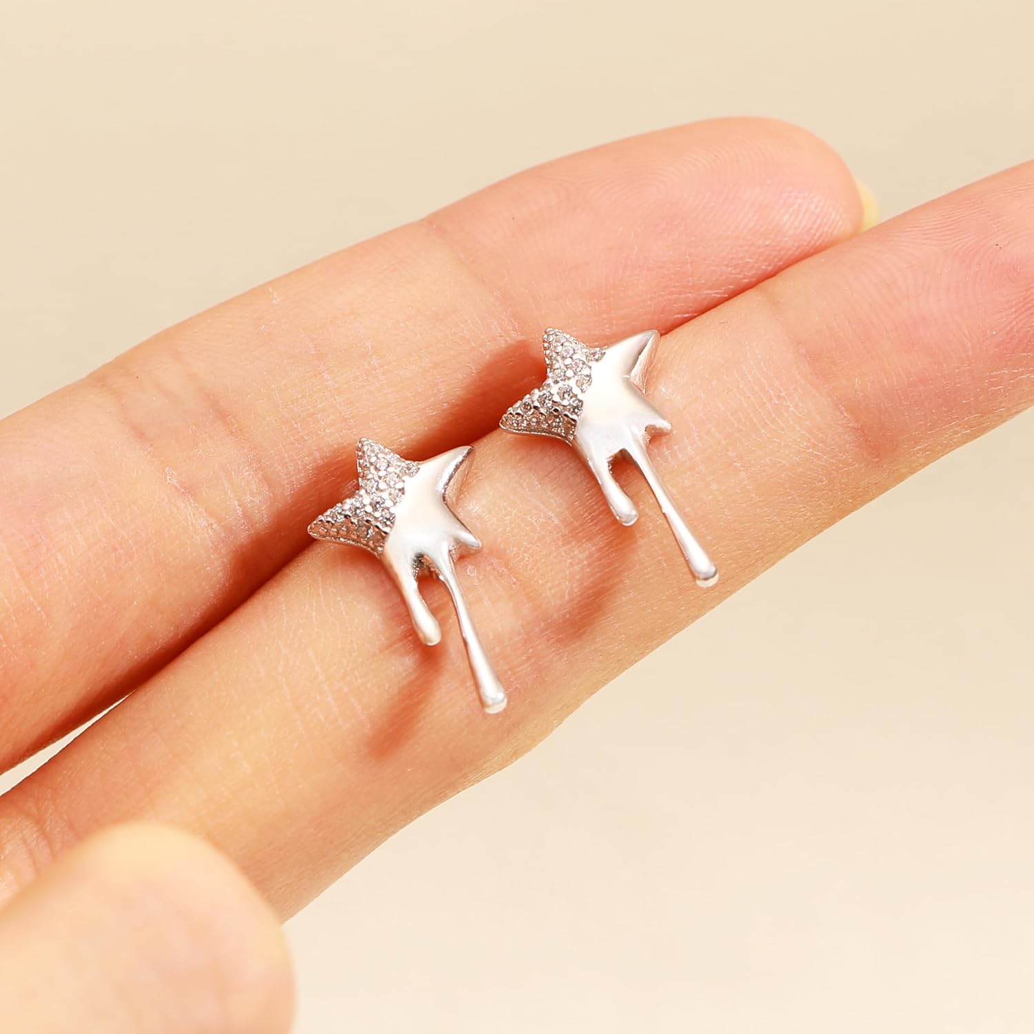 Star Stud Earring for Women,925 Sterling Silver Cubic Zirconia Shooting Star Earring to Daughter,14k Gold Plated Lava Stars Earrings Hypoallergenic Wedding Mother's Day Jewelry Gift