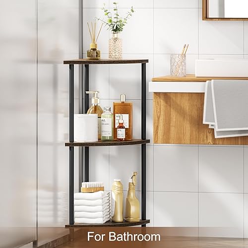 Miniatura 5 de SRIWATANA Estante esquinero de 3 niveles para espacios pequeños, estante de esquina de pie de 29.5 pulgadas, exhibición de esquina vintage y estante