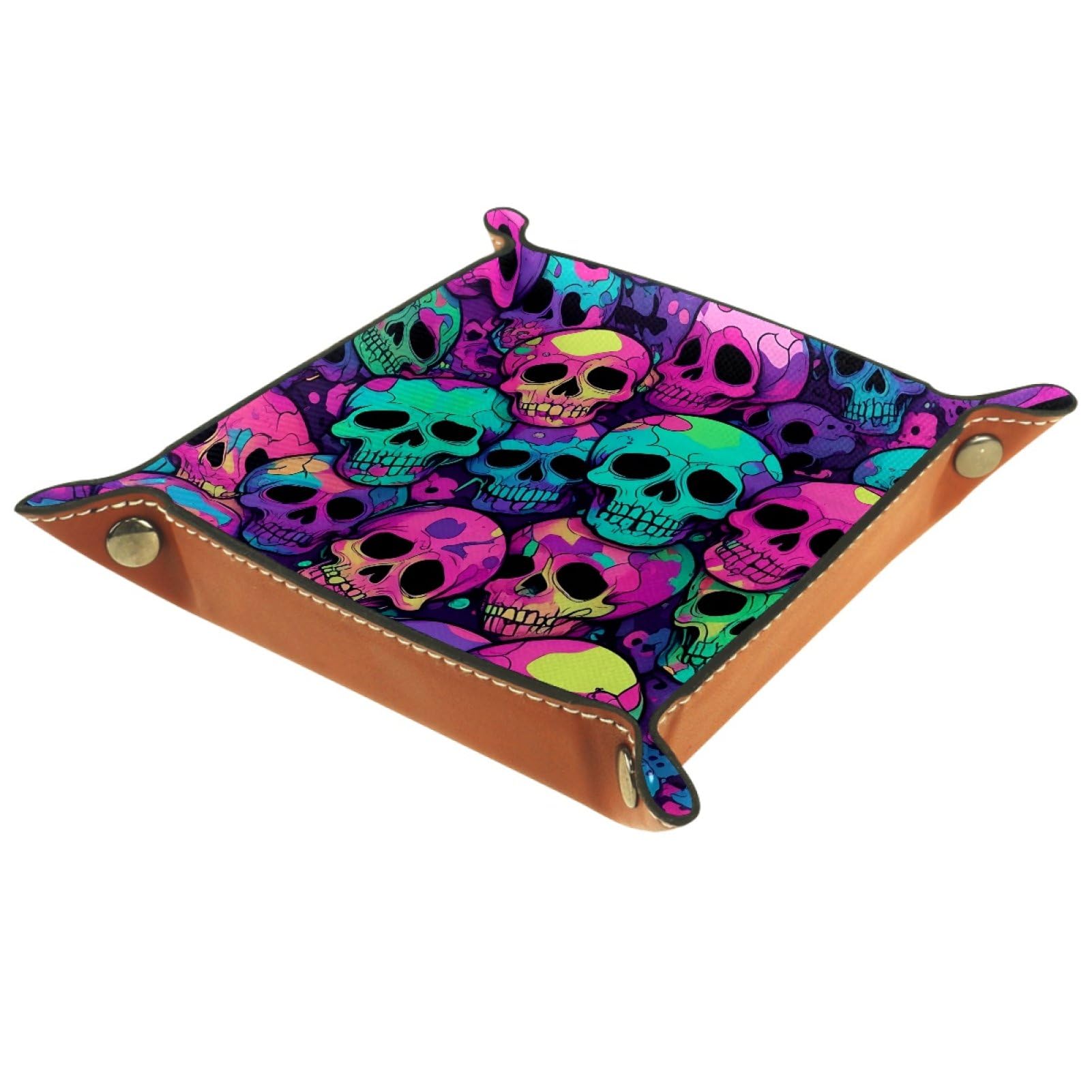 VAPOKF Neon Skull Dice Tray, Folding Microfiber Leather Dice Holder for Dungeons and Dragons RPG Dice Gaming D&D and Other Table Games