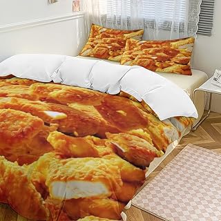 Spicy Buffalo Chicken Nuggets 3 Piece Queen Comforter Set, Soft Brushed Microfiber Bedding Sets, All Season Warmth Lightweight Comforter Cover with 2 Pillow Shams for Adults Kids 90"x90"