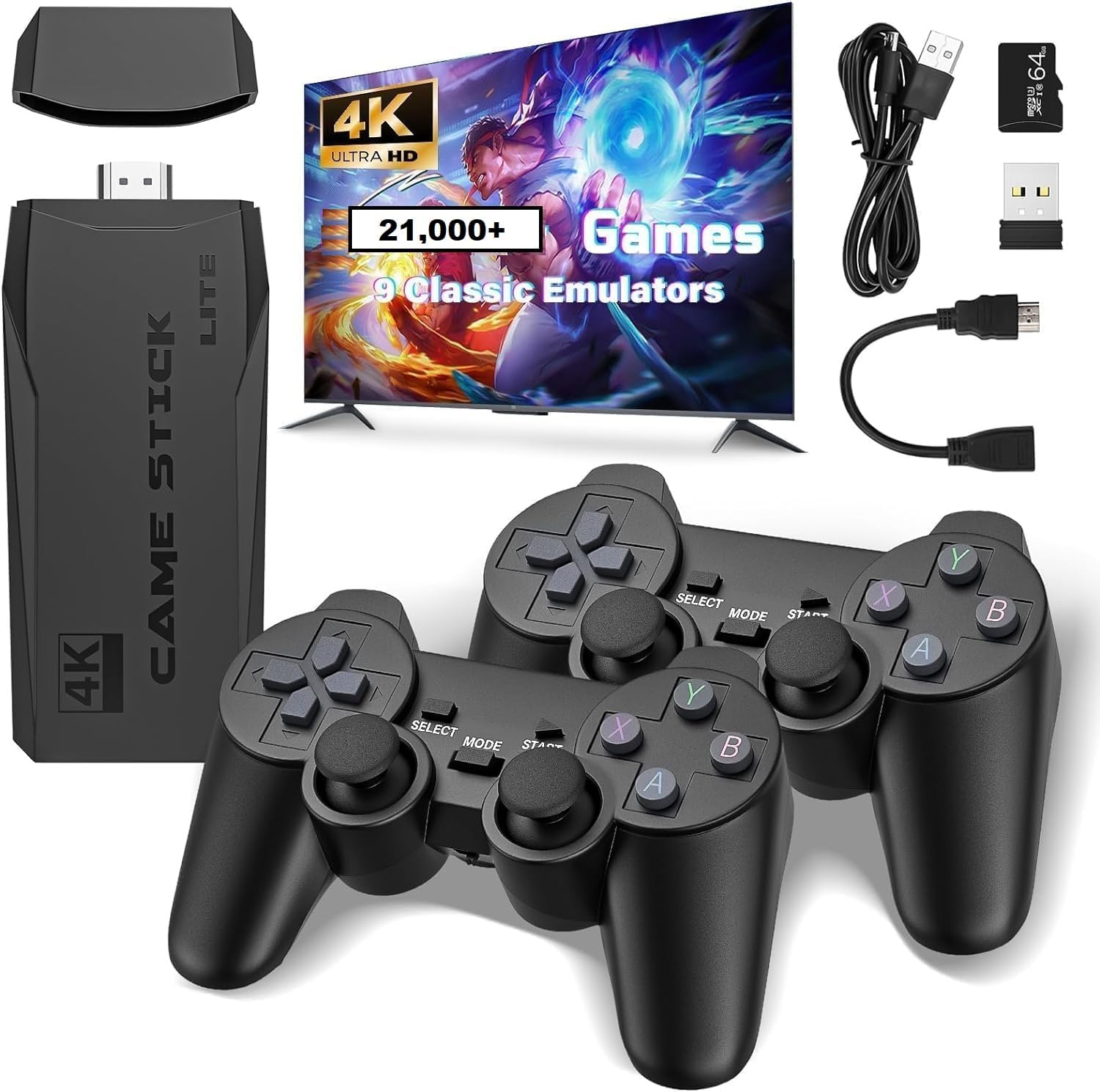 𝟏𝟓 𝐘𝐞𝐚𝐫 𝐖𝐚𝐫𝐫𝐚𝐧𝐭𝐲 4K Ultra Full HD TV Video Games Console Stick 2.4ghz Wireless Gamepad Controller Built-in 21000+ Classic Game Console Stick 9 Bit Mini Retro Controller HDMI-image-5