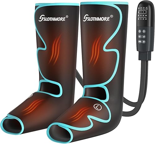 SLOTHMORE Masajeador de piernas para circulación y alivio del dolor, masaje de pies de compresión de aire con 3 niveles de calor, 4 modos, 4 en 1,