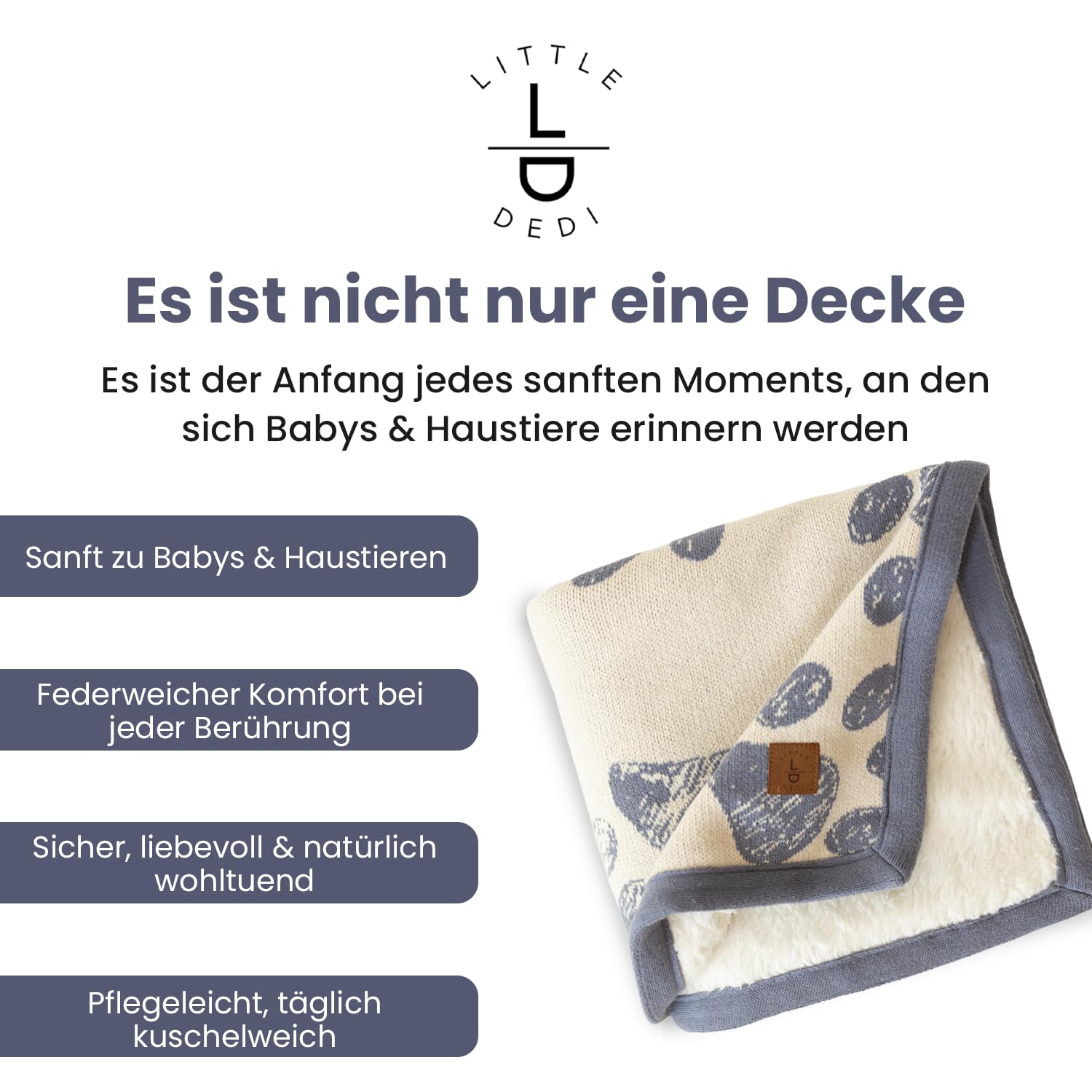 Babydecke & Haustierdecke Winter Decke – 100% GOTS-zertifizierte Bio-Baumwolle, Strickdesign, 75x95 cm, Weich & Atmungsaktiv, Ideal für Neugeborene & Kleinkinder,Maschinenwaschbar -Natur/Schieferblau