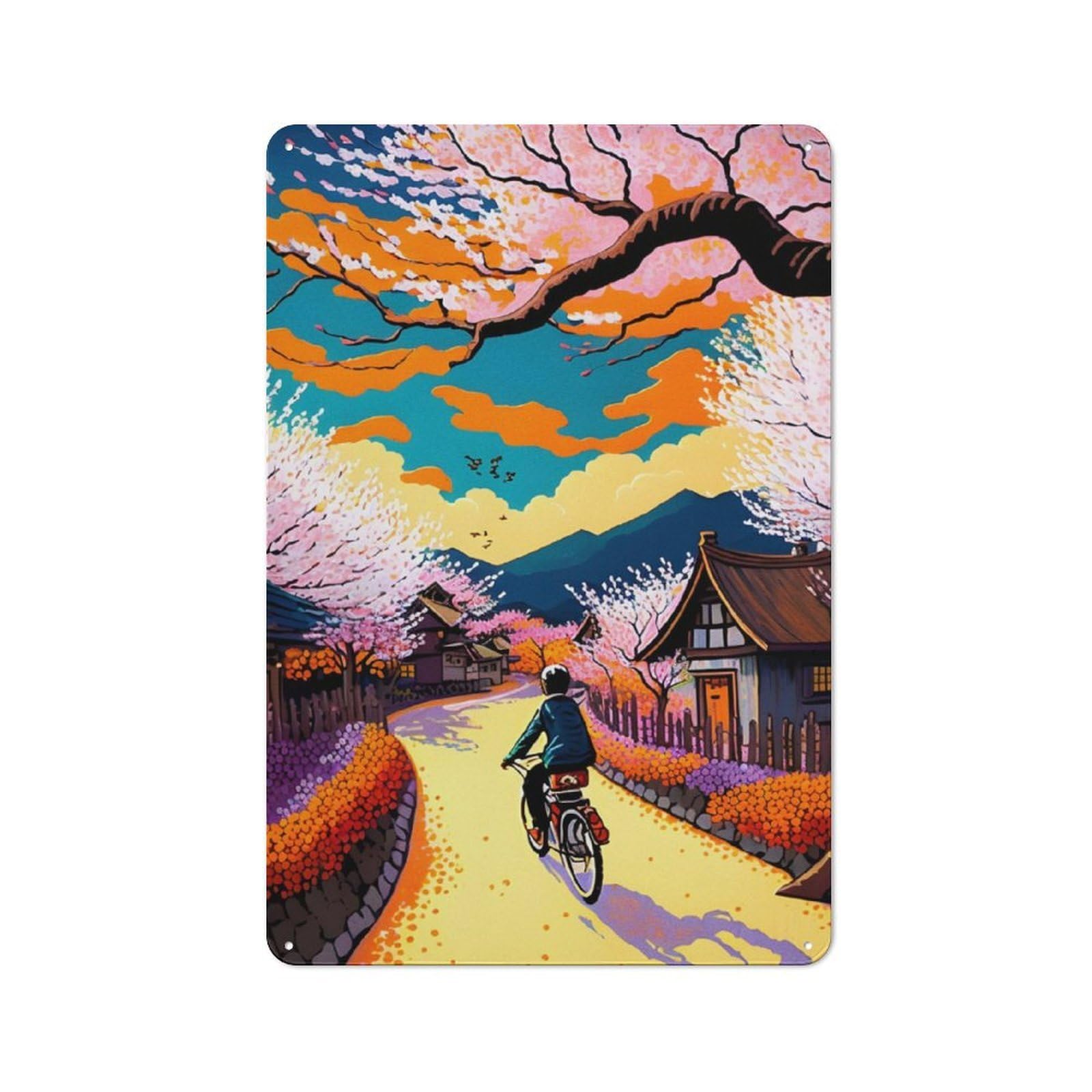 Junmoney Ride A Bicycle 2 Tin Wall Plaque 30X20cm With For Bar Or Restaurant, Suited To Bar Decor Enthusiasts