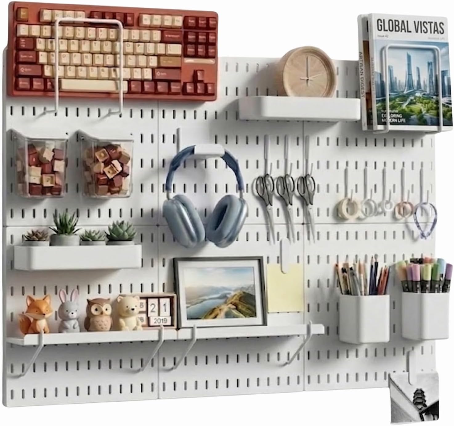 Keepo Peg Board Wall Organizer – Plastic Pegboard Panels, Modular Peg Board Storage System for Home Office, Craft Room, Gaming Setup (White, 33″×22″)