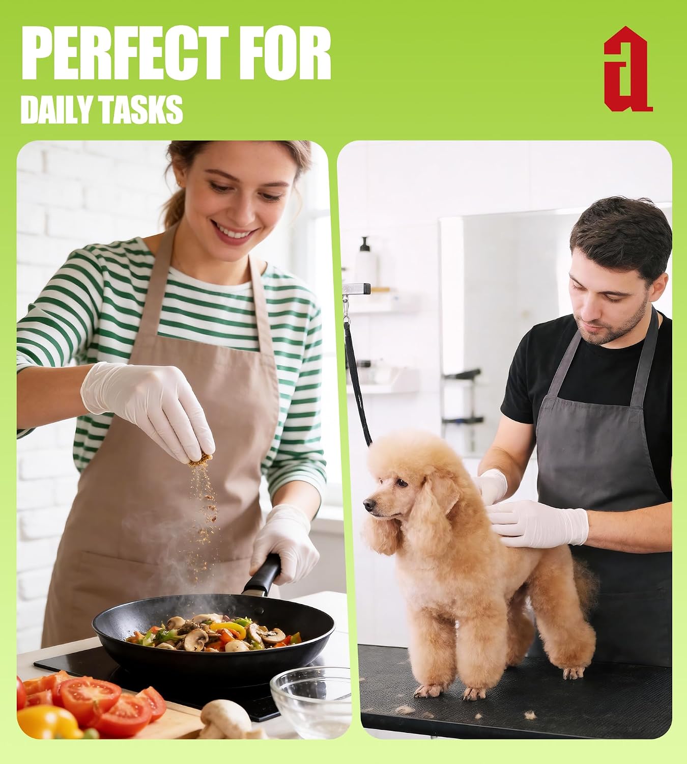 AnTools Food Safe Disposable Nitrile Gloves, Powder-Free, Textured Fingertips, Latex-Free, for Cooking, Food Prep, Cleaning, Pet Care, DIY, White, Medium